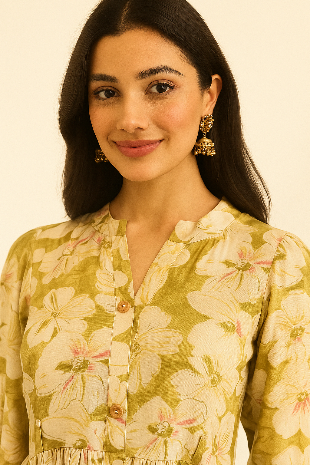 Green Floral Printed Viscose Blend Maxi Partywear Dress with Flowing Silhouette