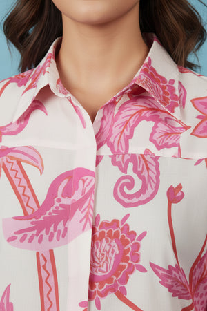 Professional Pink Muslin Shirt Top with Subtle Floral Prints for Everyday Office