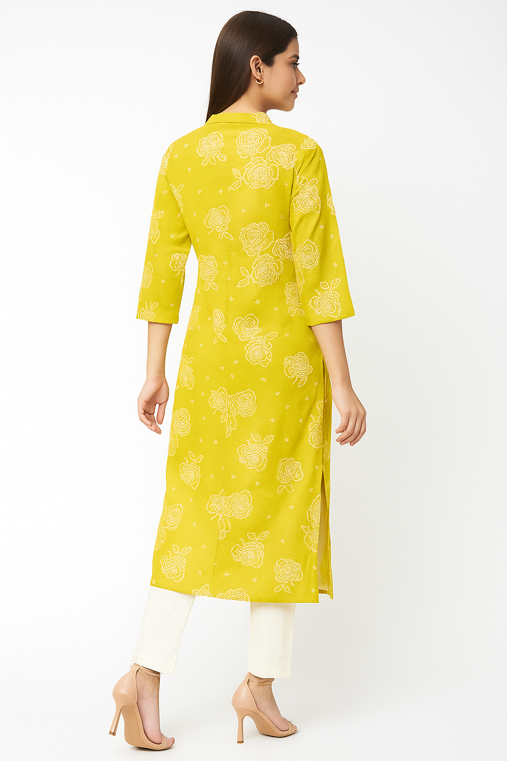 Mustard Casualwear Straight Kurti with Floral Prints in Pure Cotton