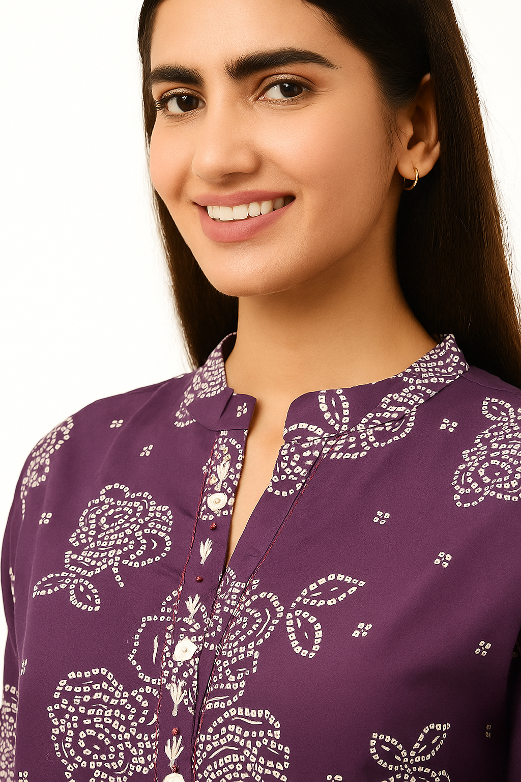 Purple Casualwear Straight Kurti with Floral Prints in Pure Cotton