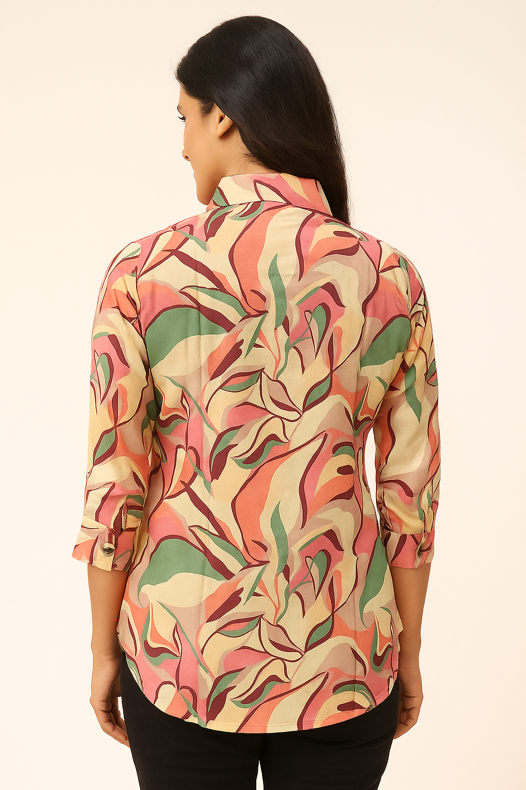 Everyday Style Multicolor Muslin Shirt Top with Abstract Pattern