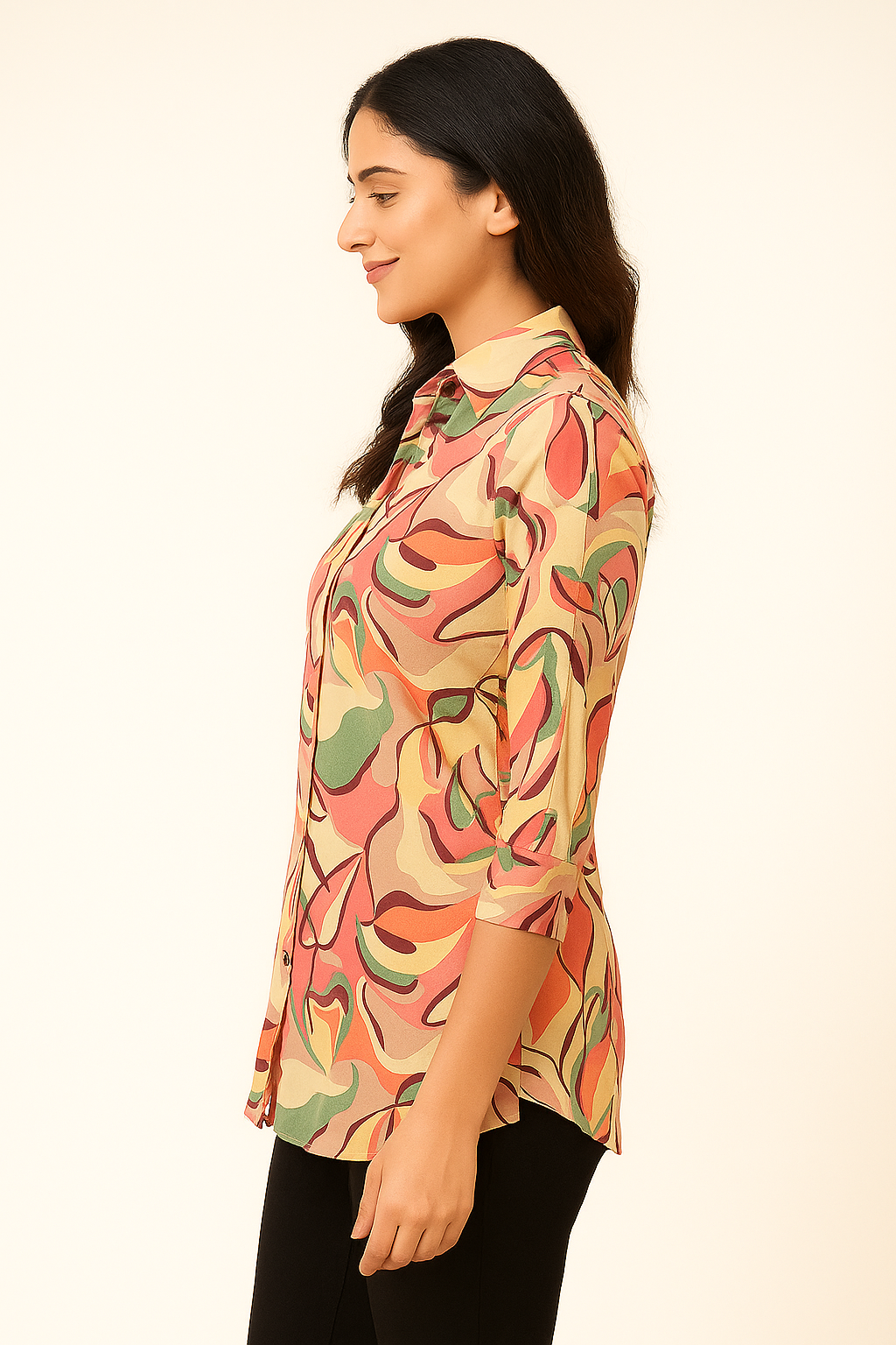 Everyday Style Multicolor Muslin Shirt Top with Abstract Pattern
