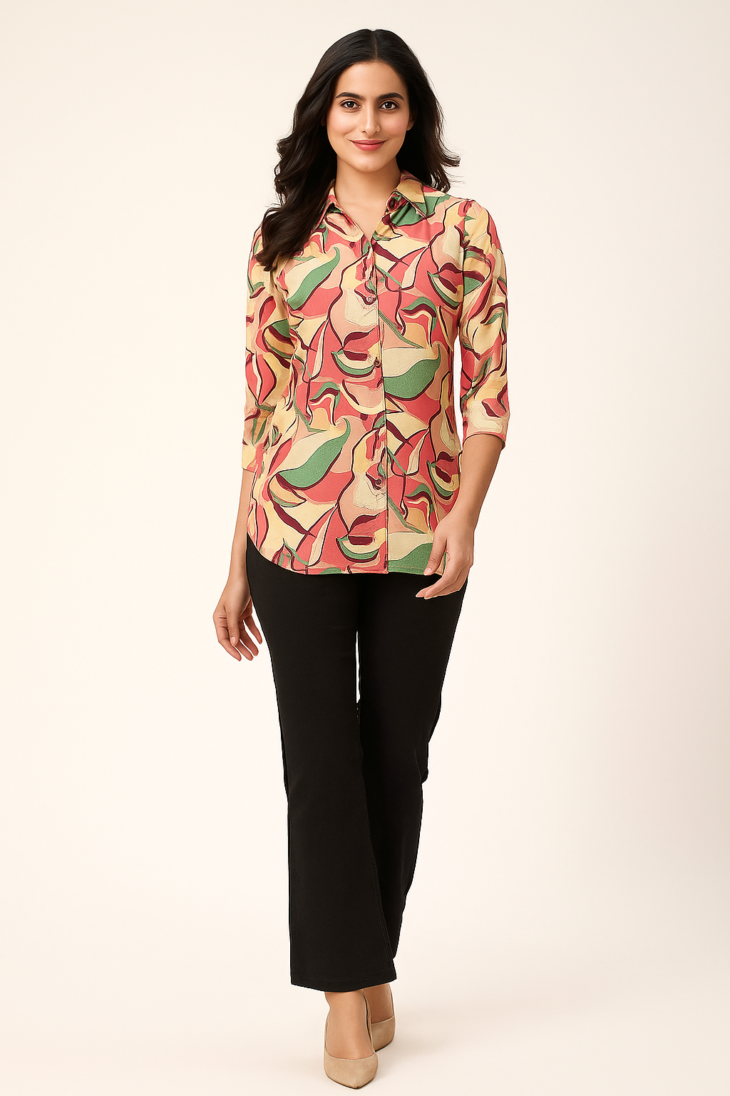 Everyday Style Multicolor Muslin Shirt Top with Abstract Pattern