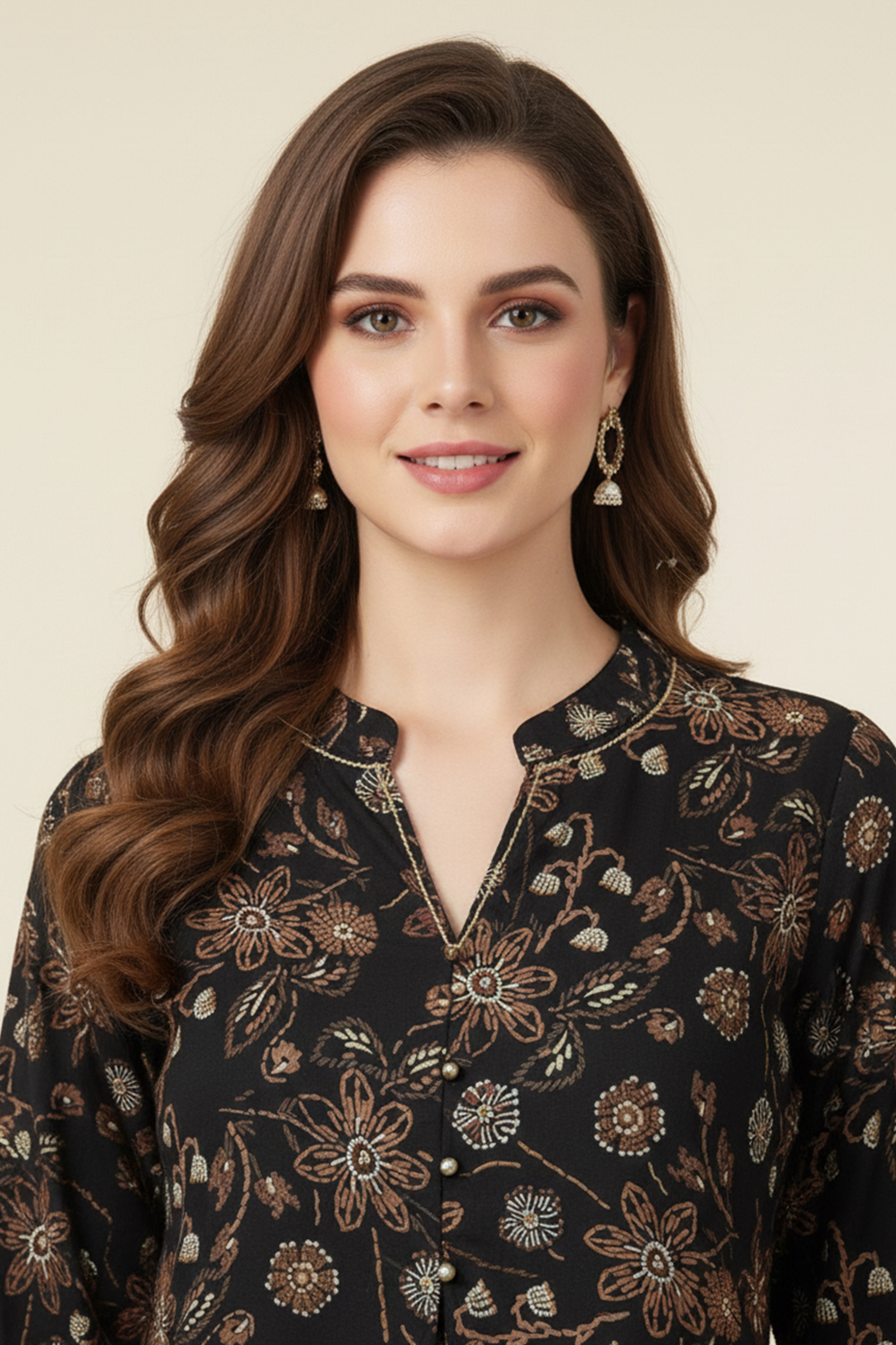 Minimalist Black Pure Cotton Straight Top with All-Over Floral Motifs