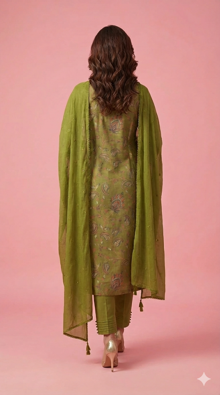 Graceful Green Floral Printed Viscose Salwar Suit Designed in a Classic Straight Fit