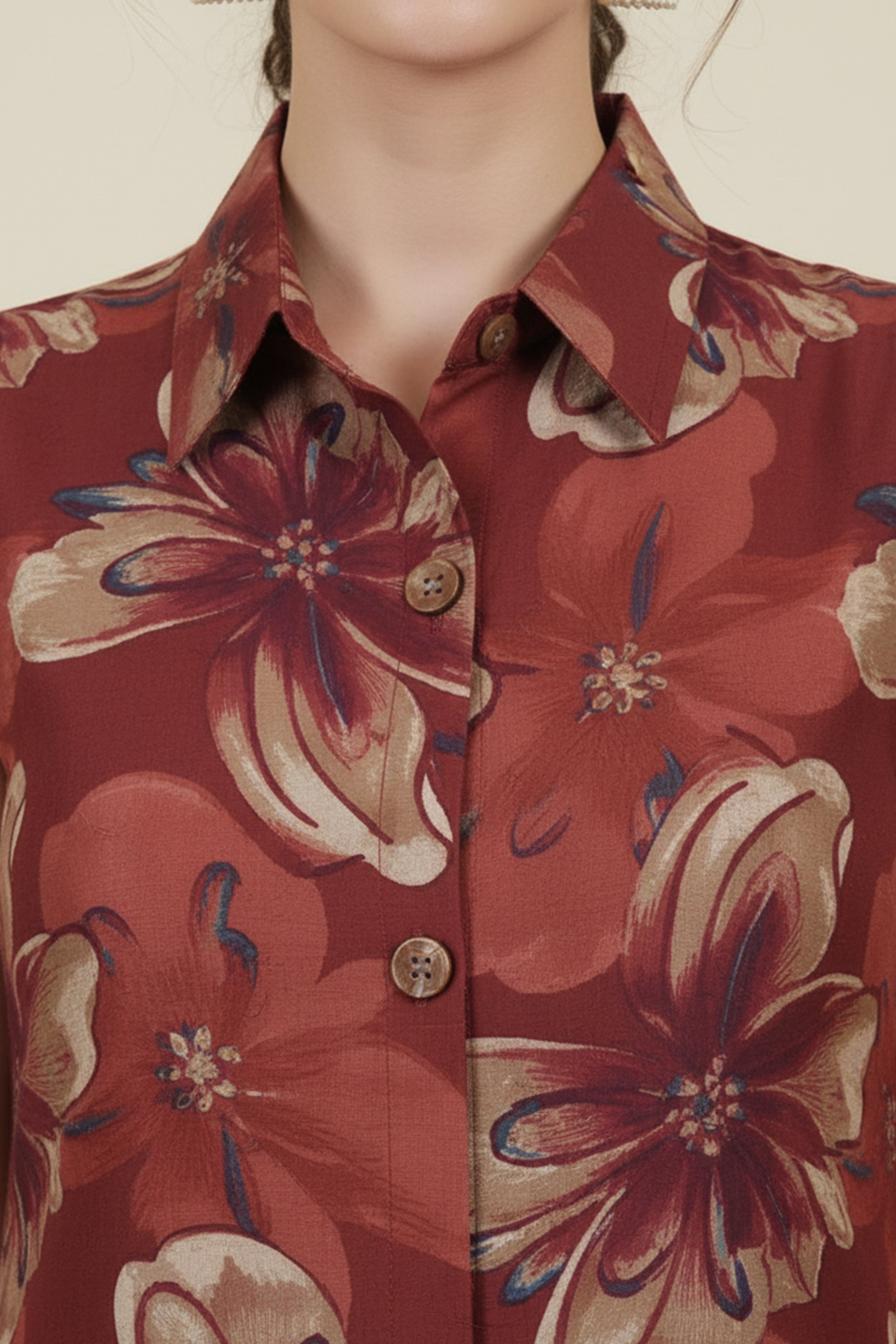 Beautiful Maroon A-Line Co-Ord Set with Floral Printed Detailing in Viscose Blend