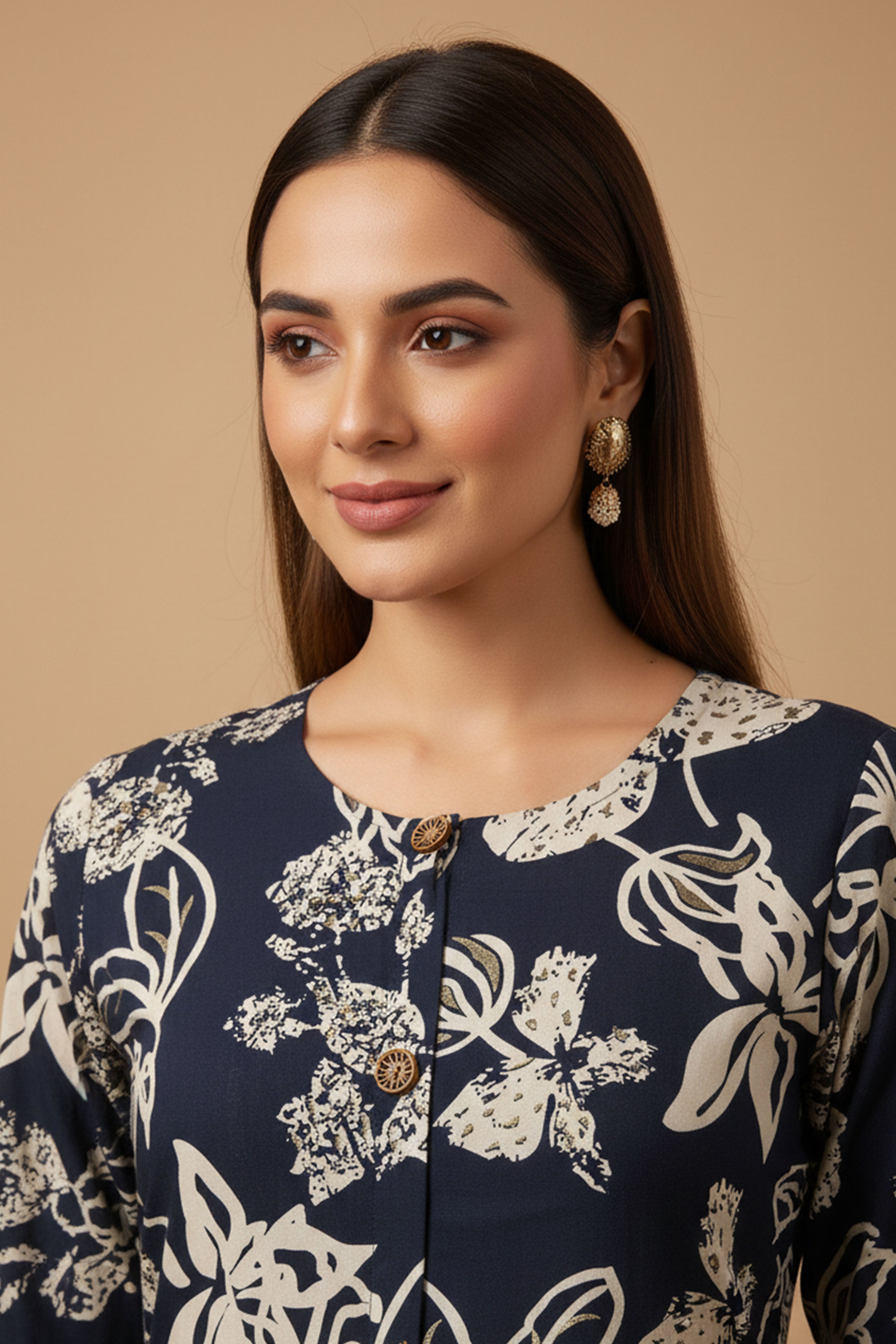 Blue Rayon Kurti Accented with Delicate Floral Motifs