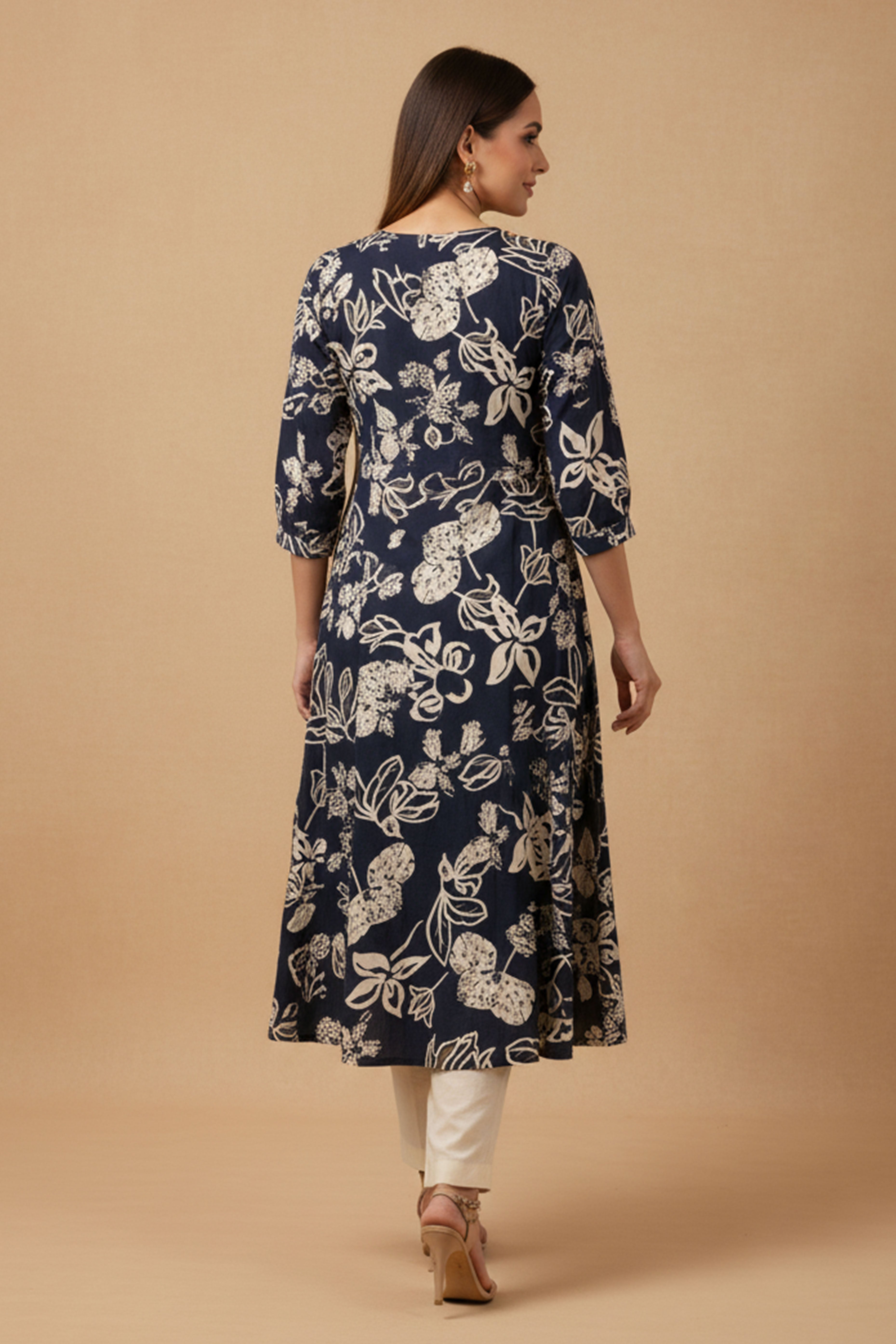Blue Rayon Kurti Accented with Delicate Floral Motifs