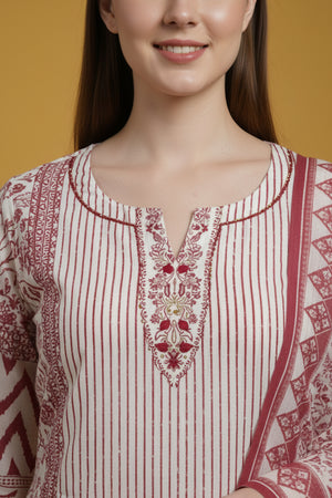 Designer White Pure Cotton Salwar Suit Adorned with Floral Prints and Fine Handwork