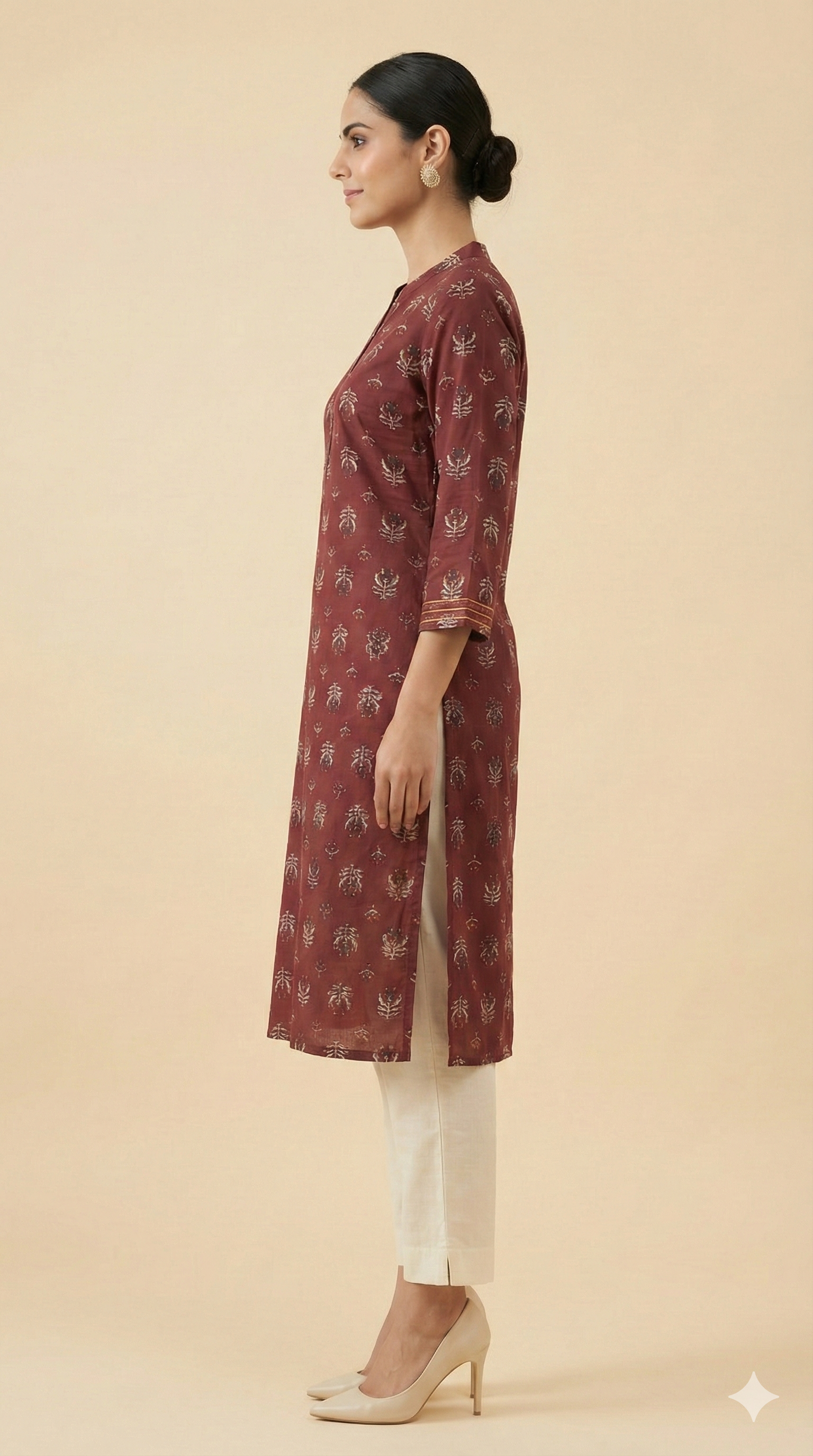 Maroon Everyday Wear Straight Cut Kurti Adorned with Floral Prints