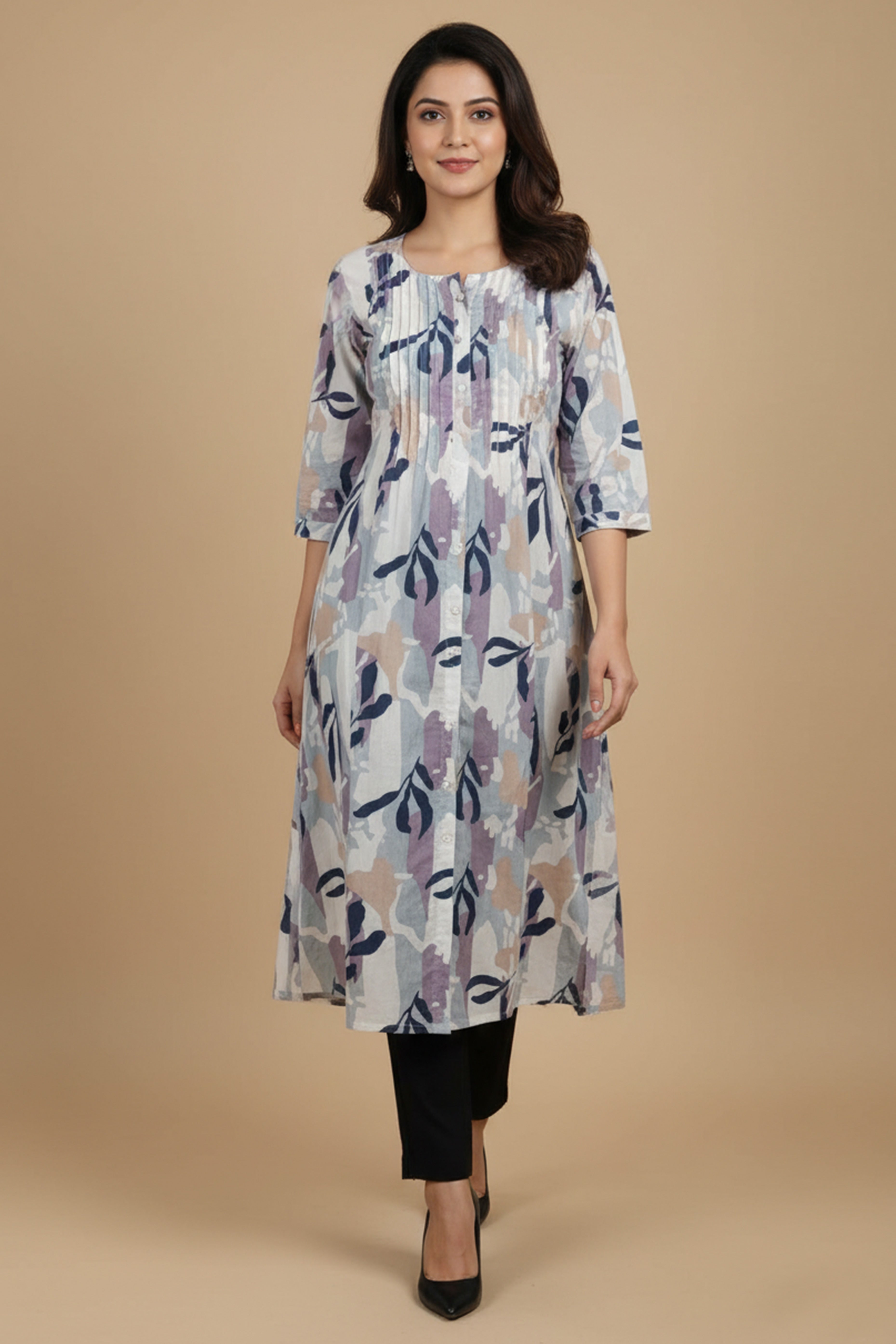 Trendy White Pure Cotton A-Line Kurti Highlighted with Vibrant Floral Patterns