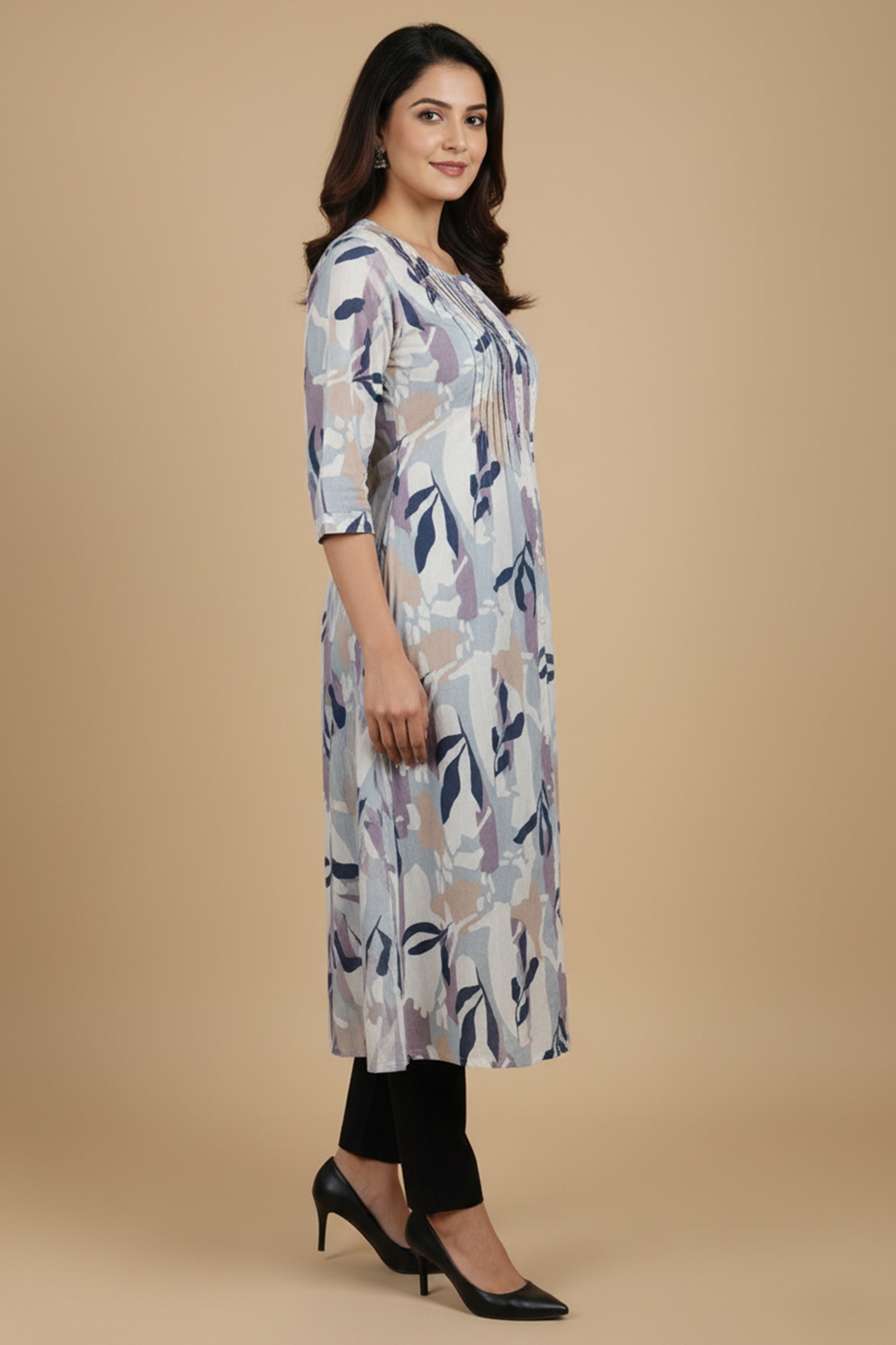 Trendy White Pure Cotton A-Line Kurti Highlighted with Vibrant Floral Patterns