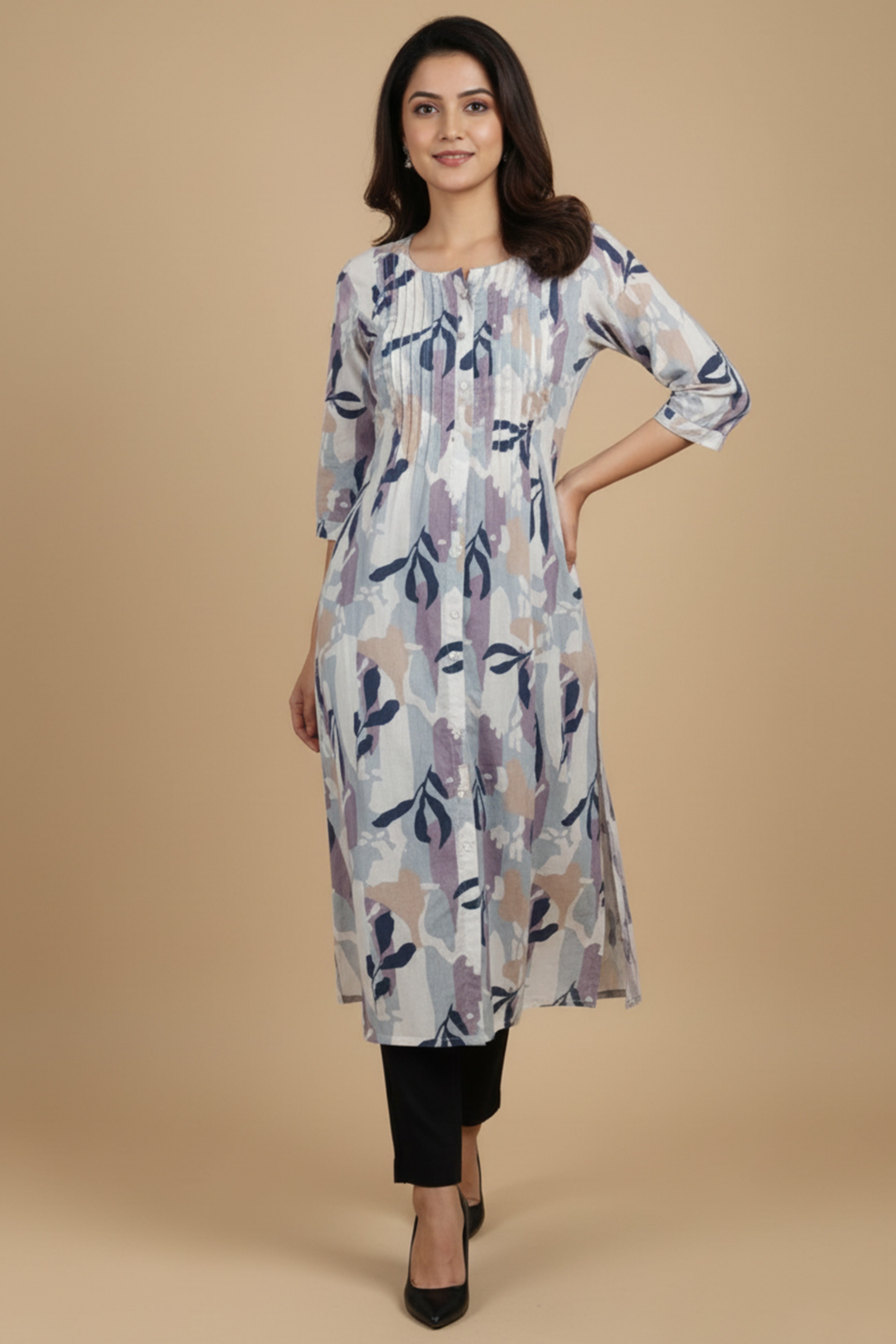 Trendy White Pure Cotton A-Line Kurti Highlighted with Vibrant Floral Patterns
