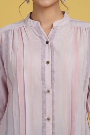 Stylish Striped Printed Lavender Pure Cotton Top Designed in Straight Cut for Effortless Comfort