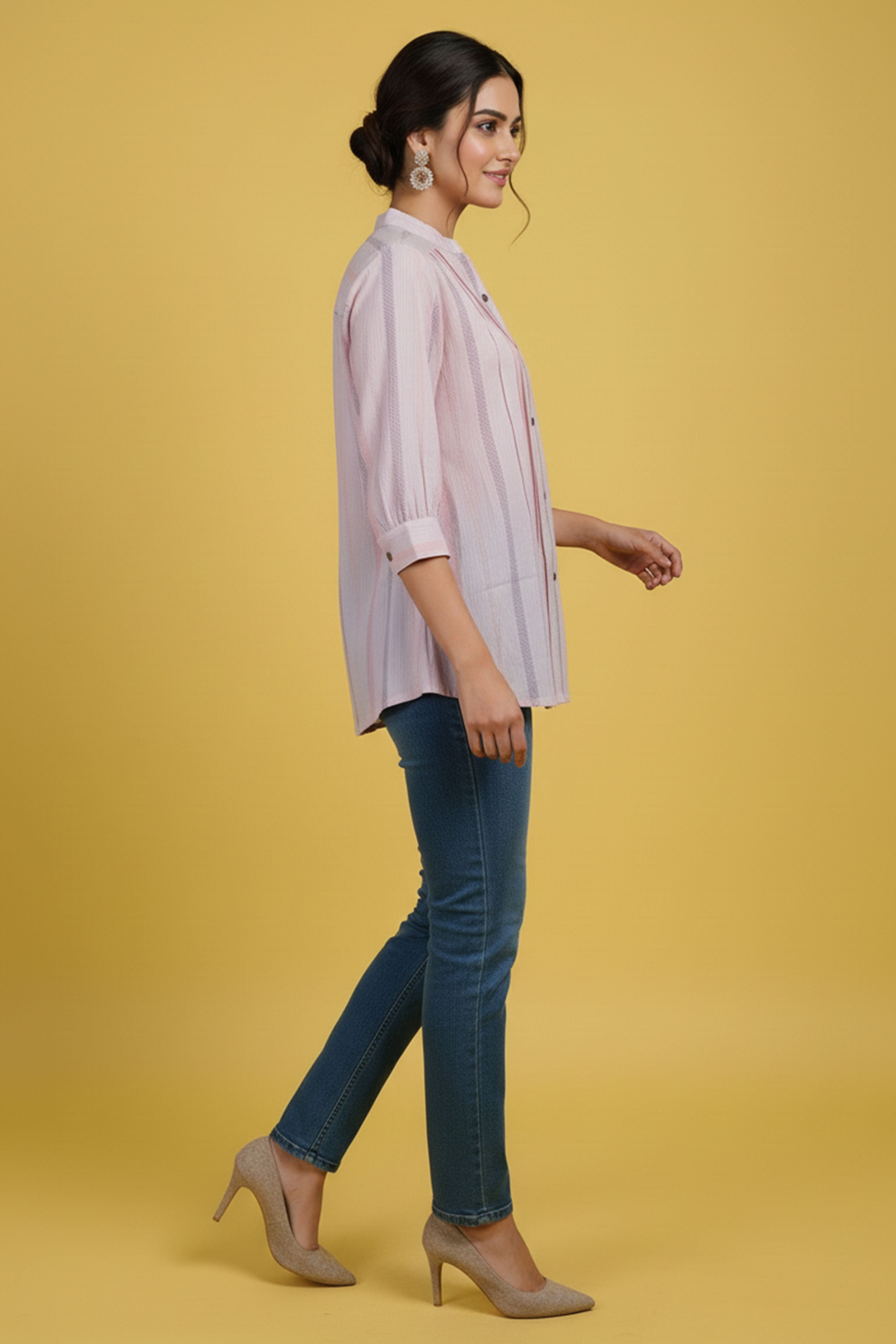 Stylish Striped Printed Lavender Pure Cotton Top Designed in Straight Cut for Effortless Comfort