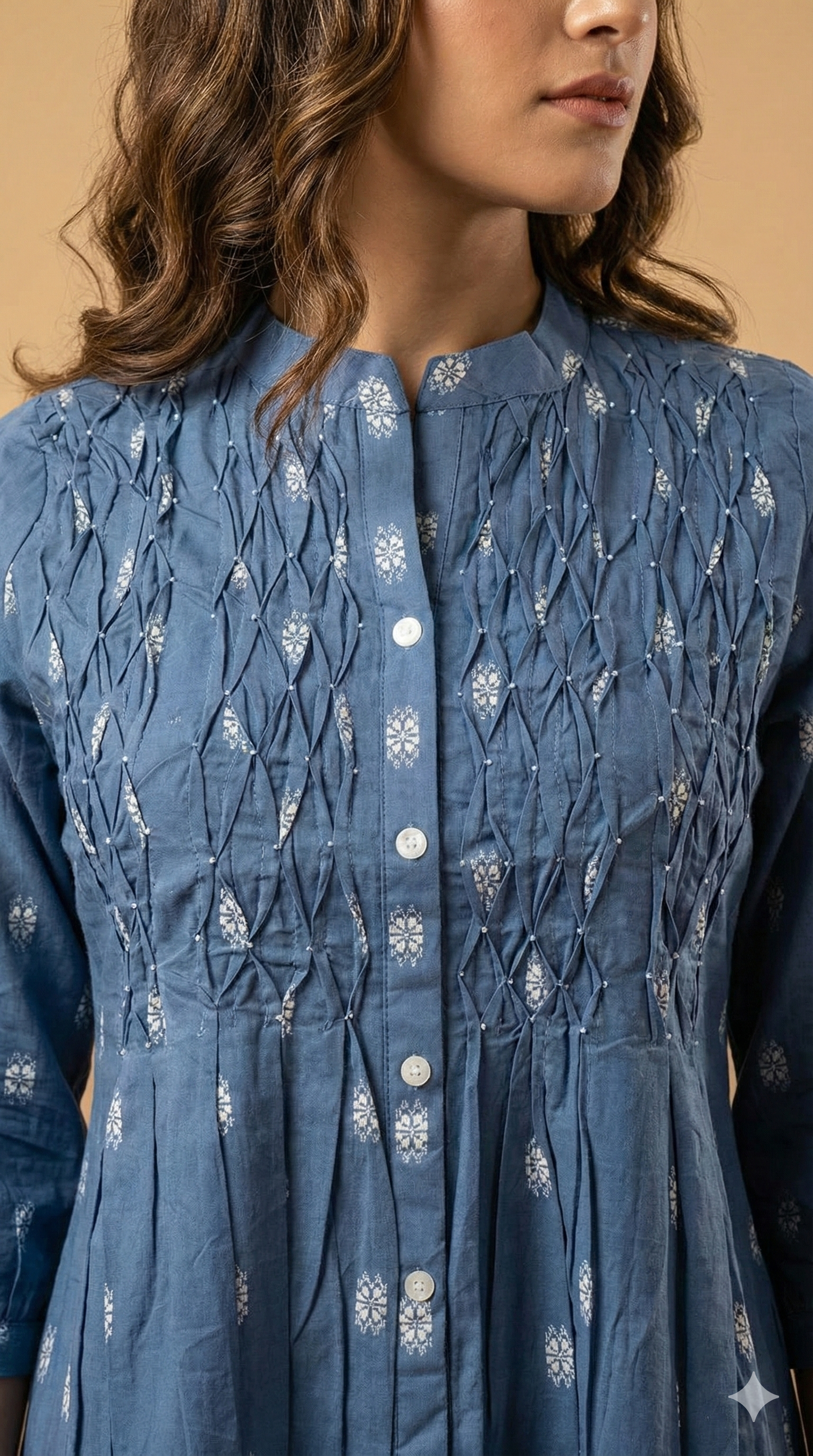 Blue Woven Pure Cotton A-Line Top with A-Line Silhouette