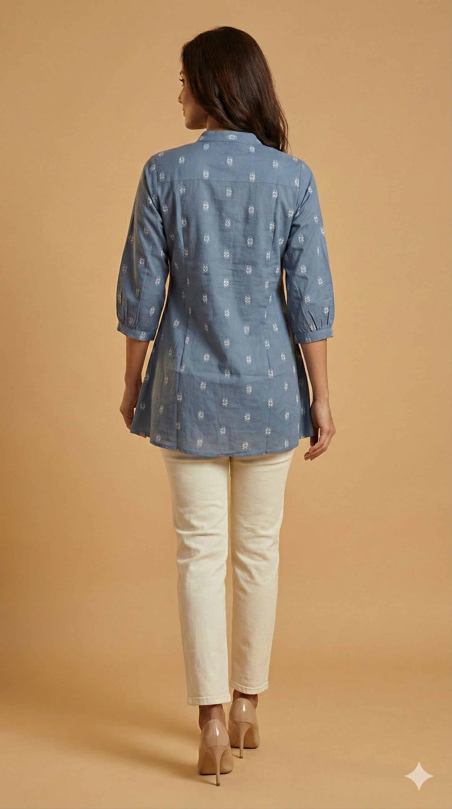 Blue Woven Pure Cotton A-Line Top with A-Line Silhouette