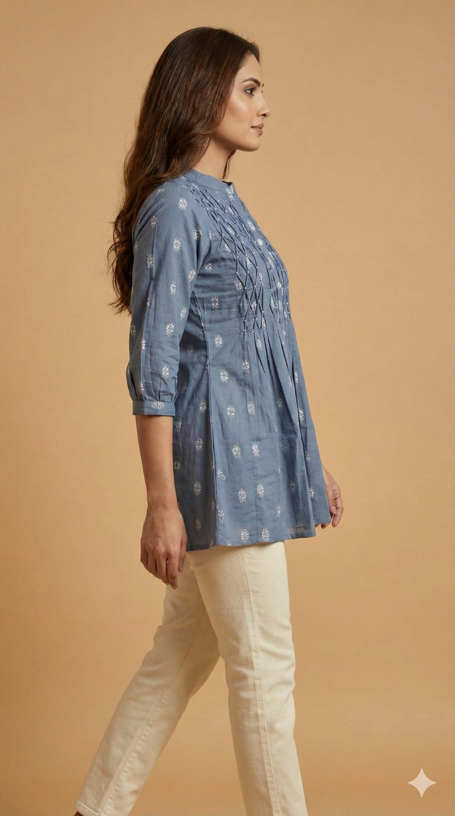 Blue Woven Pure Cotton A-Line Top with A-Line Silhouette