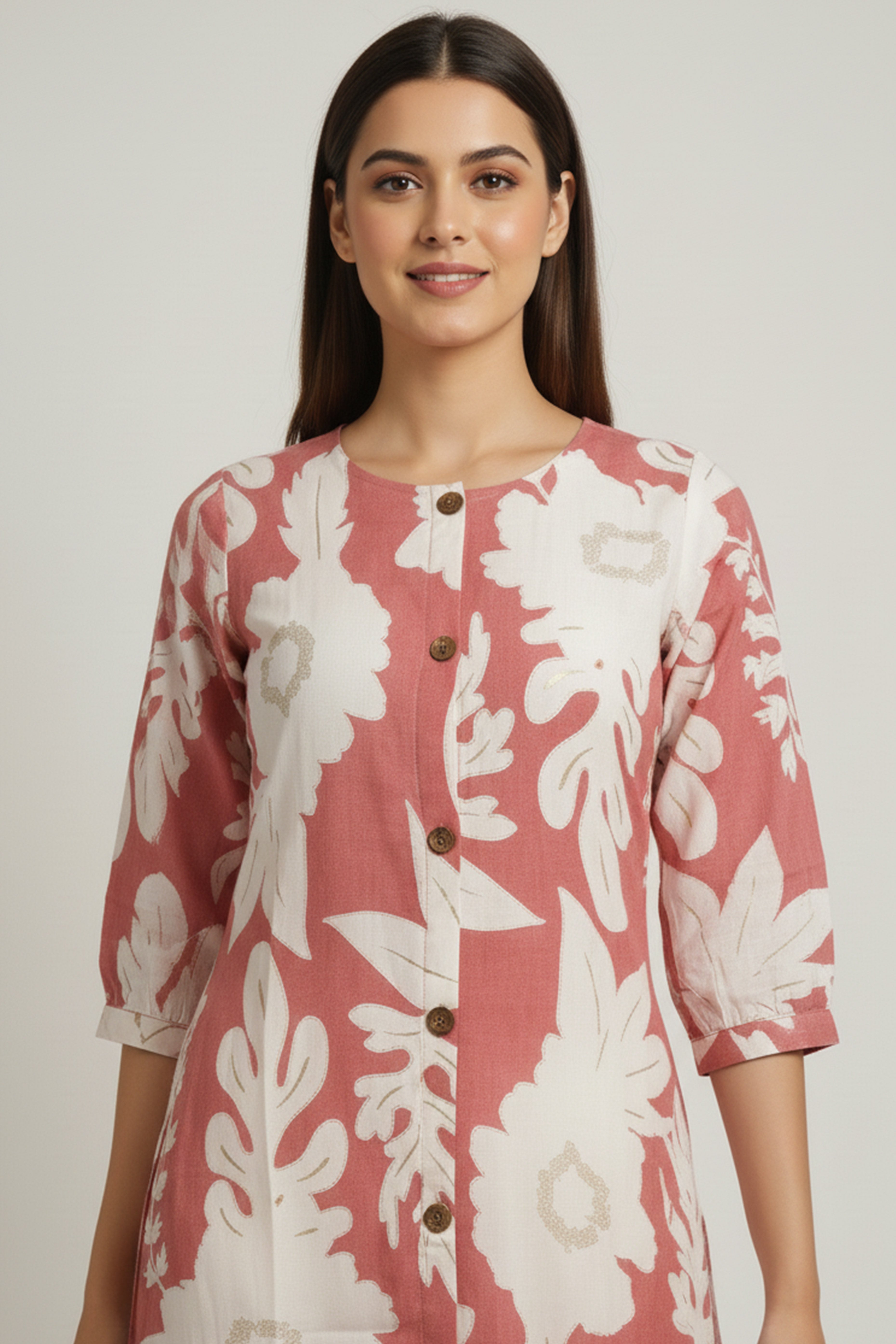 Dark Peach Comfortable & Trendy A-Line Kurti in Pure Cotton Fabric with Floral Design