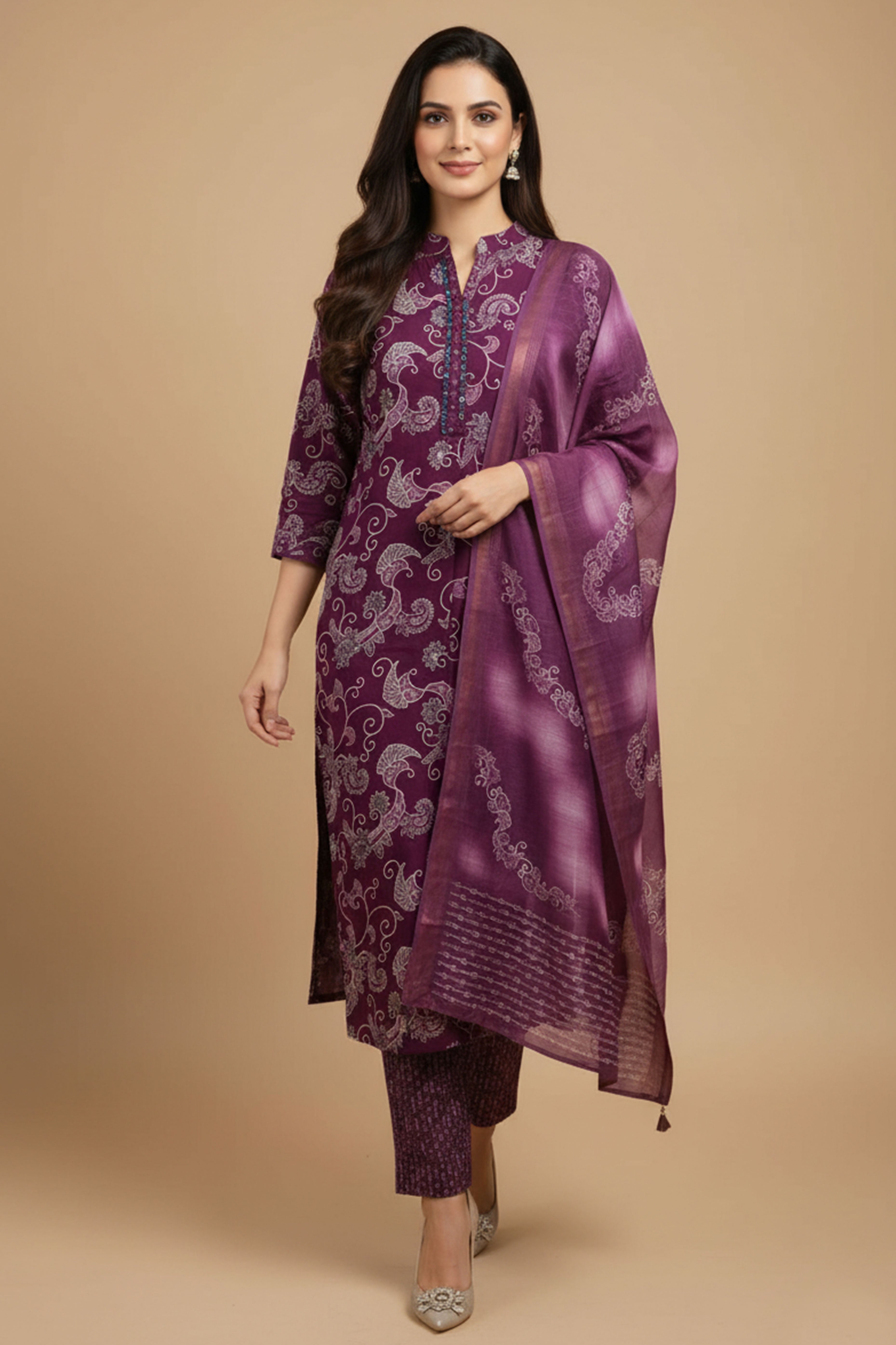 Soft Wine Rayon Slub Straight Cut Salwar Suit for Effortless Festive Elegance