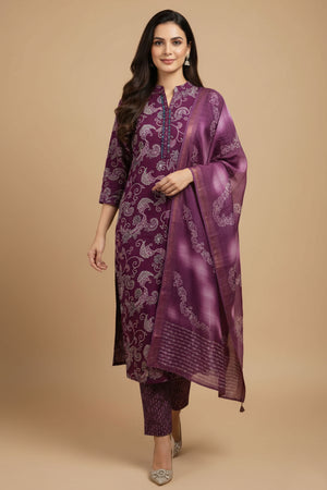 Soft Wine Rayon Slub Straight Cut Salwar Suit for Effortless Festive Elegance