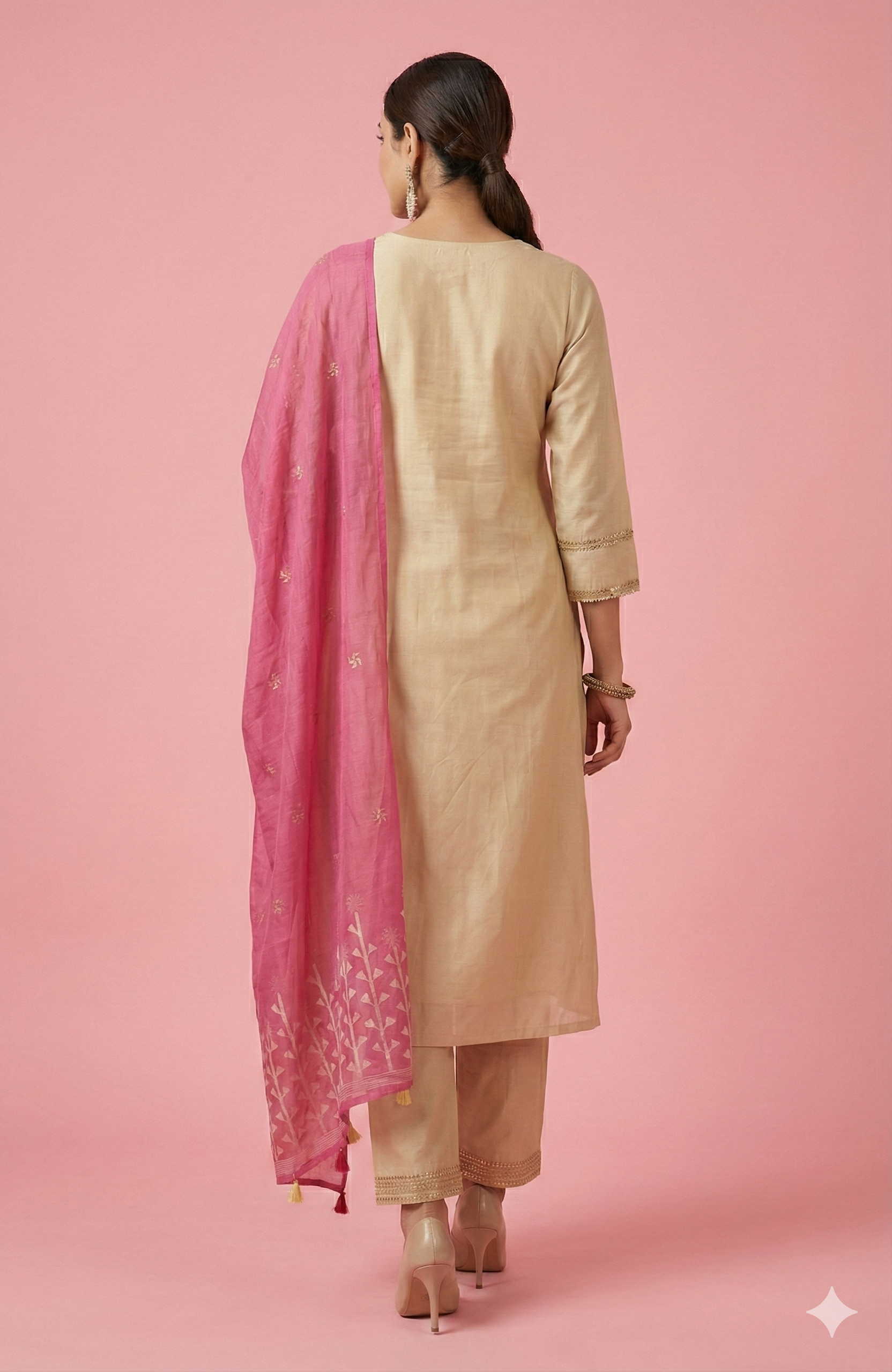 Cream Festive Wear Chanderi Silk A-Line Salwar Suit Adorned with Sequins Work