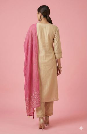 Cream Festive Wear Chanderi Silk A-Line Salwar Suit Adorned with Sequins Work