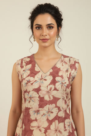 Stylish Pink Viscose Blend Kurti Dress Accented with Allover Floral Prints