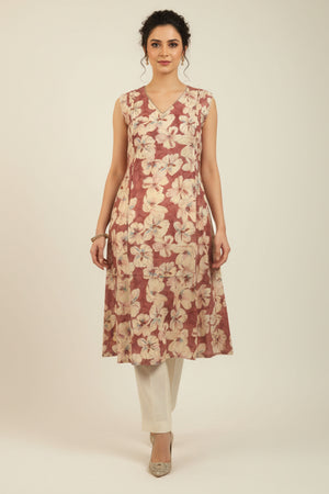 Stylish Pink Viscose Blend Kurti Dress Accented with Allover Floral Prints