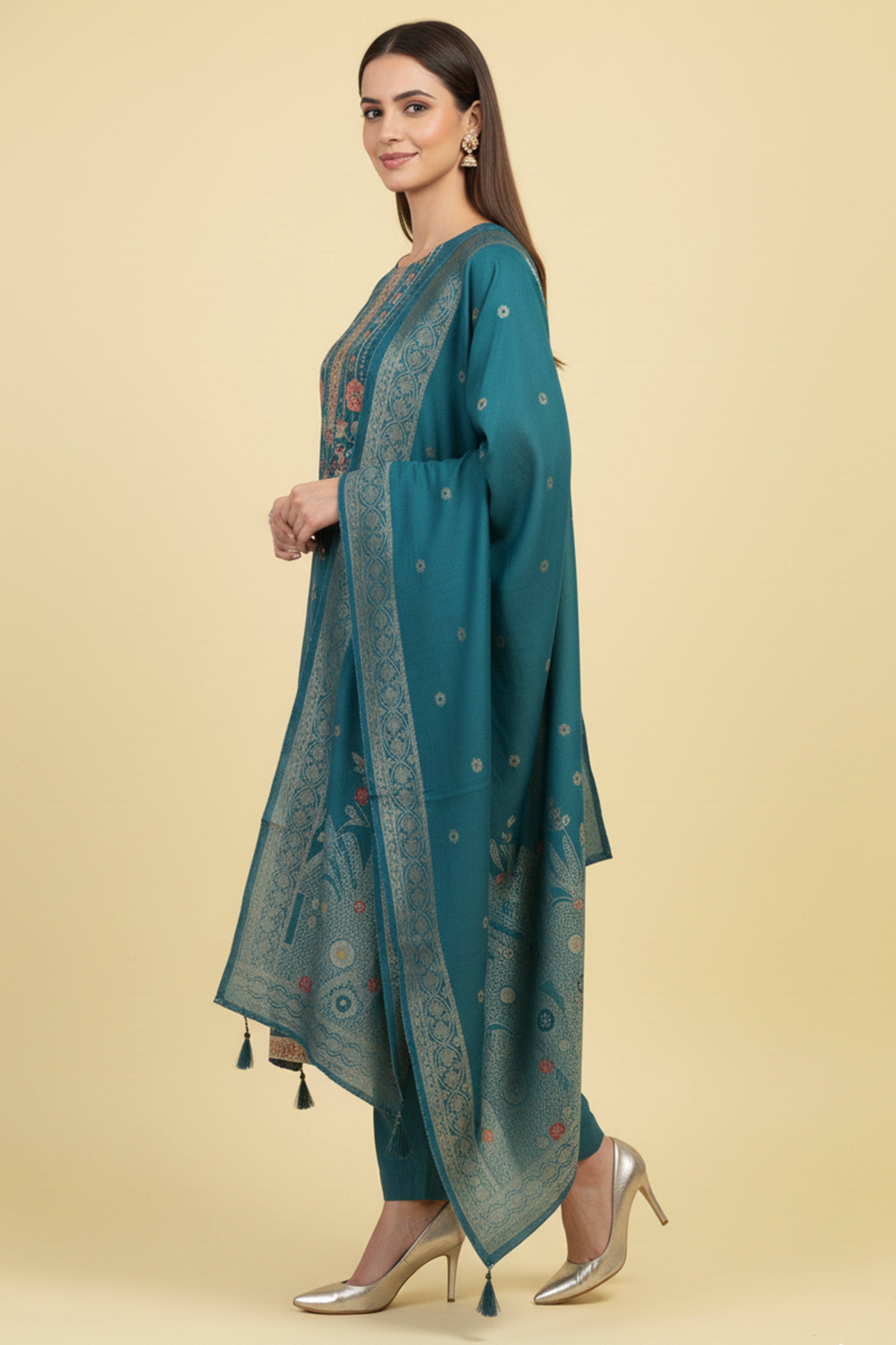 Beautiful Turquoise Floral Printed Straight Suit Designed in Lightweight Pure Muslin
