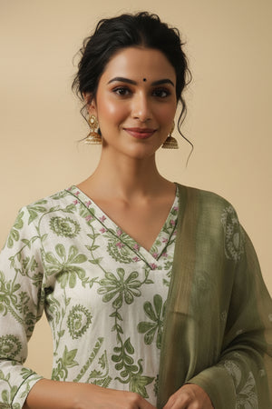 Breezy Cream Floral Printed Pure Cotton Straight Suit Perfect for Festive Wear