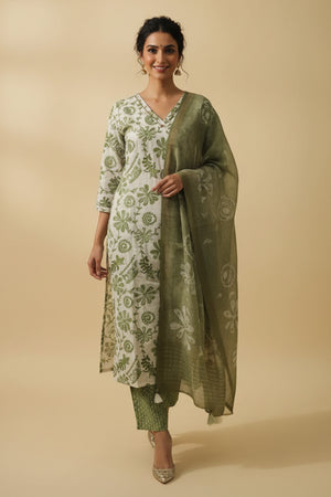 Breezy Cream Floral Printed Pure Cotton Straight Suit Perfect for Festive Wear