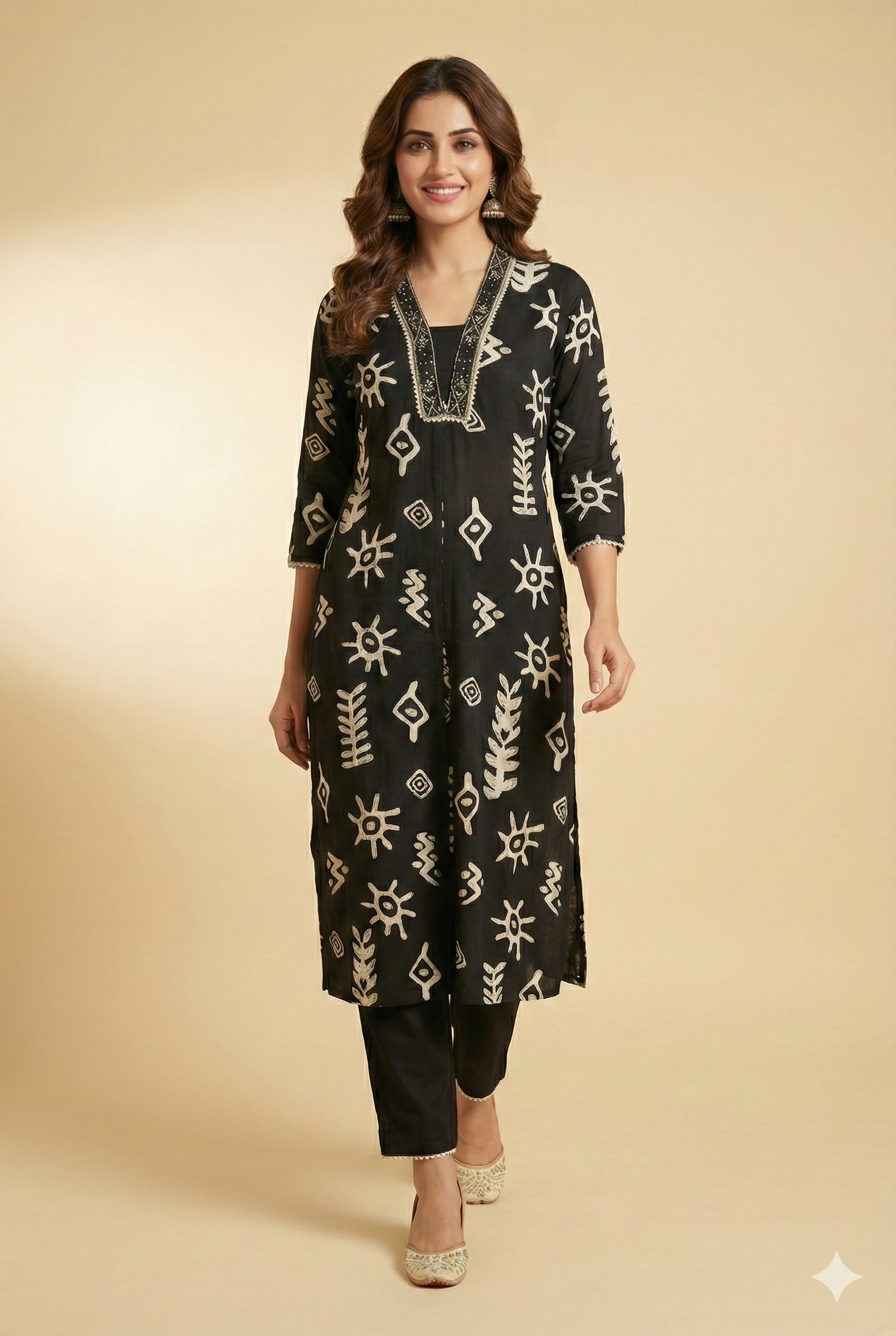 Black Stylish Rayon Straight Cut Co-ord Set Adorned with Modern Abstract Patterns