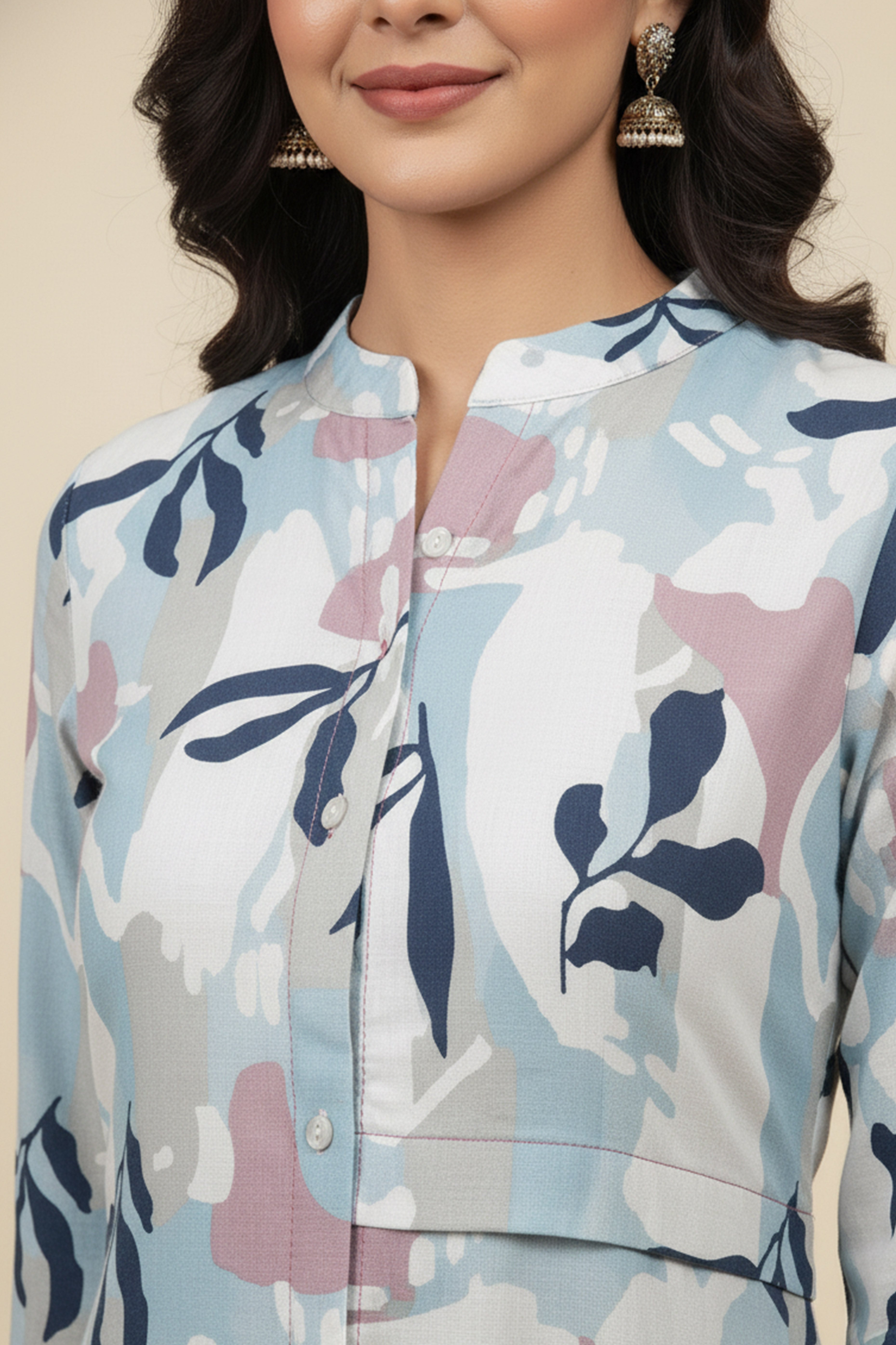 Trendy White Pure Cotton Straight with U-shape Kurti Highlighted with Vibrant Floral Patterns