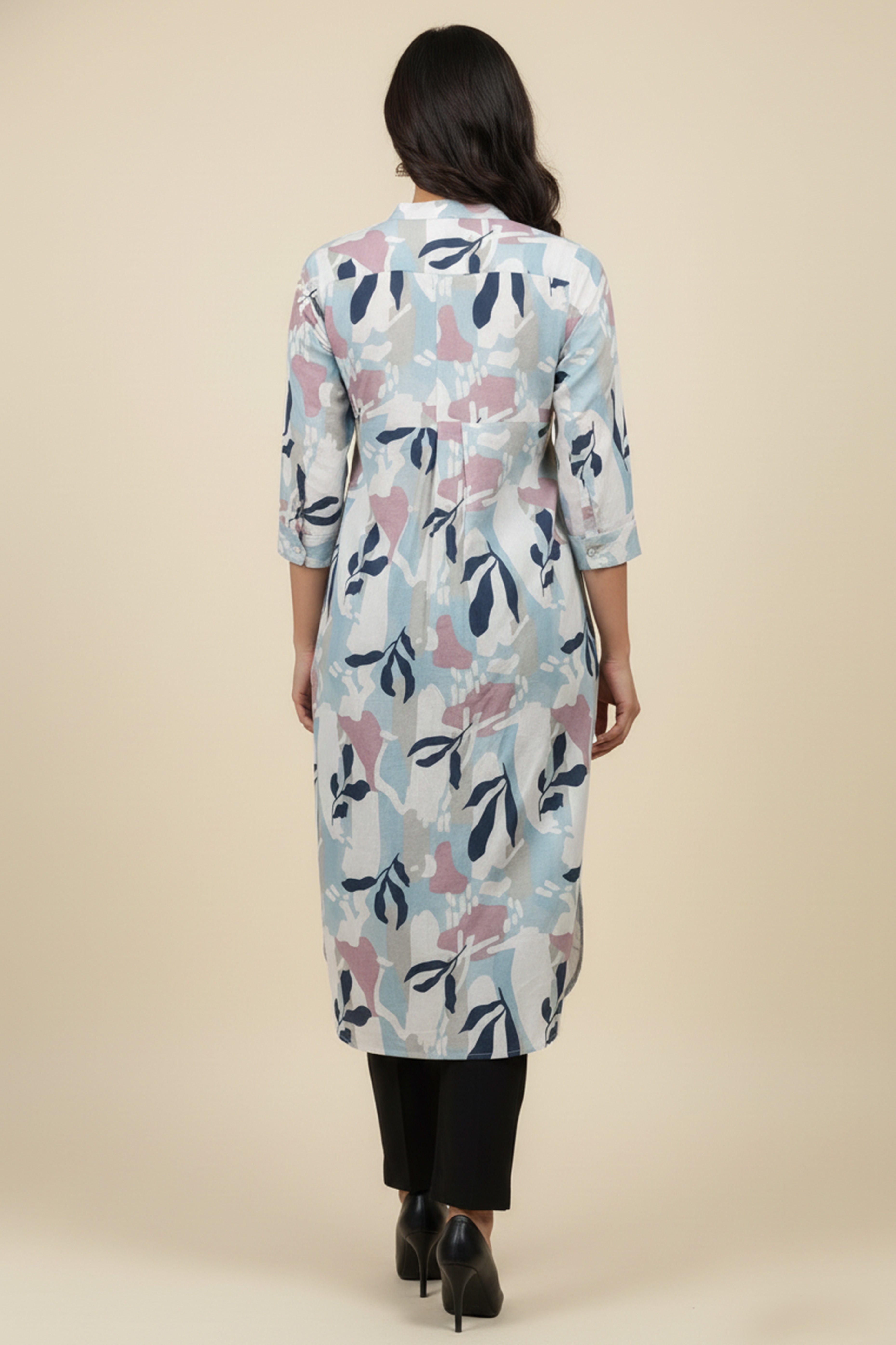 Trendy White Pure Cotton Straight with U-shape Kurti Highlighted with Vibrant Floral Patterns