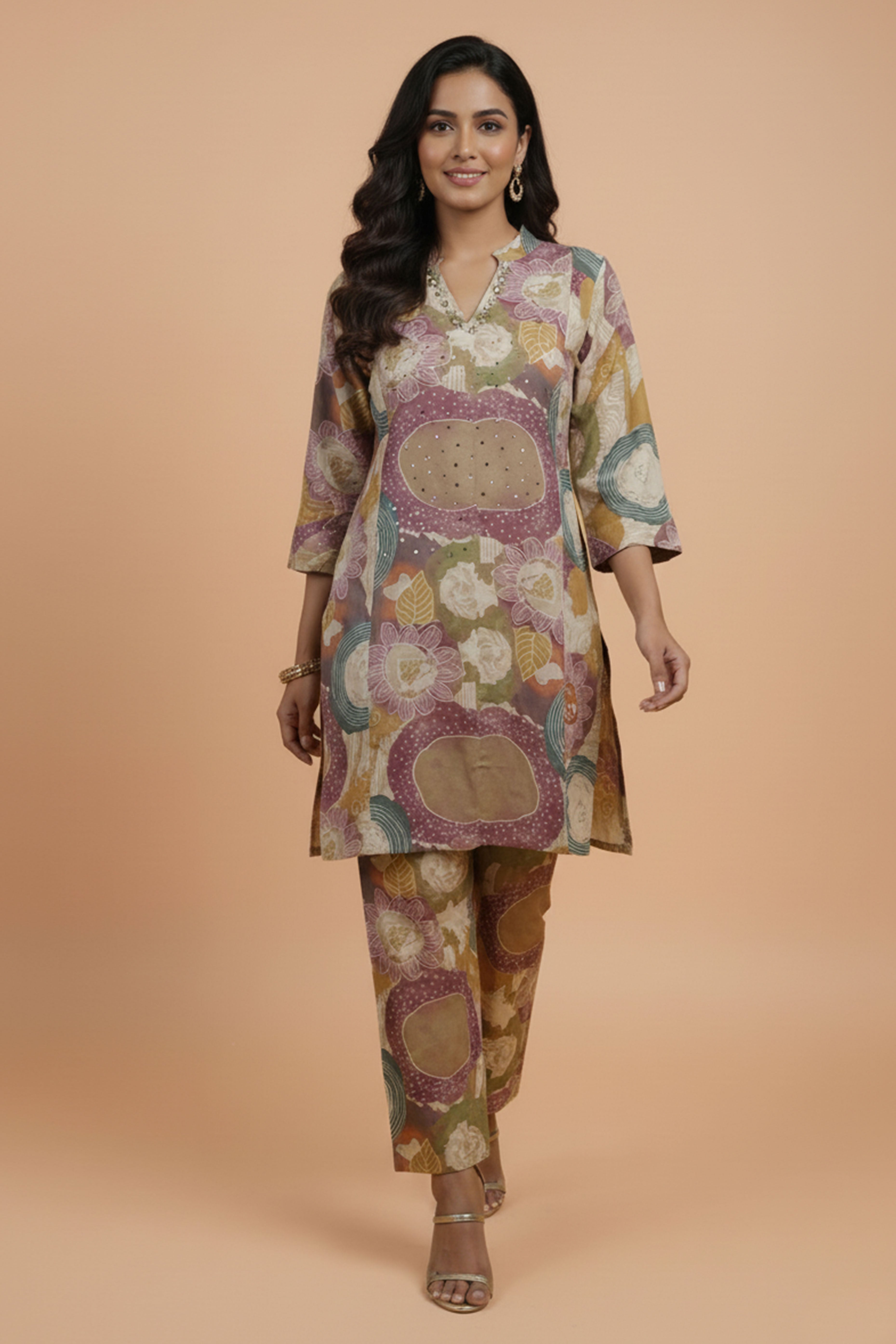 Beautiful Multicolor Rayon A-Line Top and Bottom Set with Contemporary Abstract Print Design