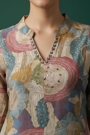 Casual Multicolor Abstract Print A-Line Kurta Set in Soft Rayon Fabric for All-Day Comfort