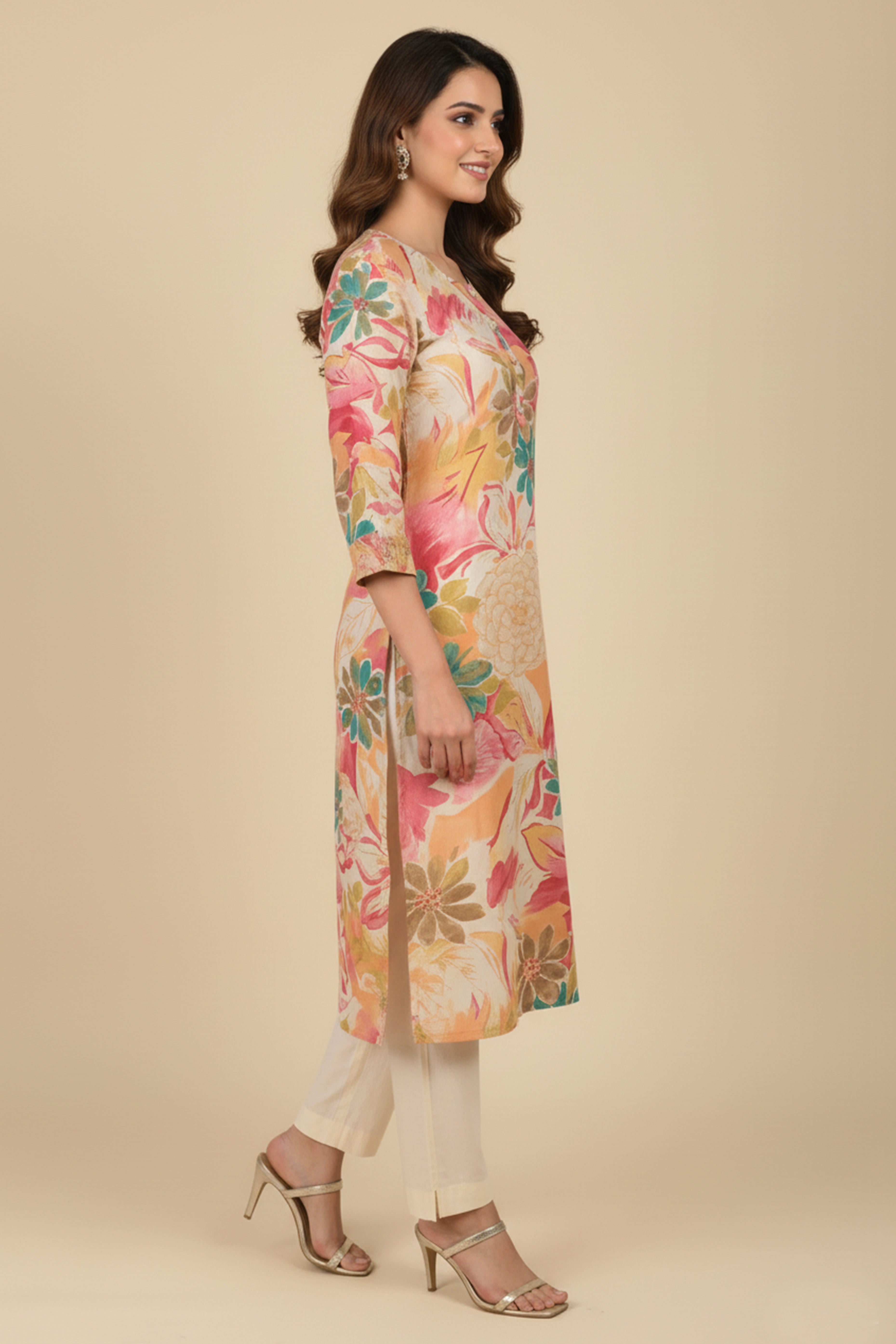 Lightweight Rayon Straight Kurti Highlighted with Multicolor Floral Printing