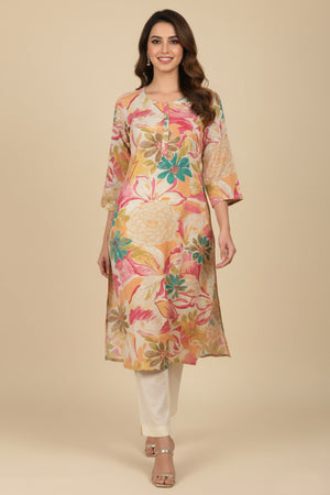 Lightweight Rayon Straight Kurti Highlighted with Multicolor Floral Printing