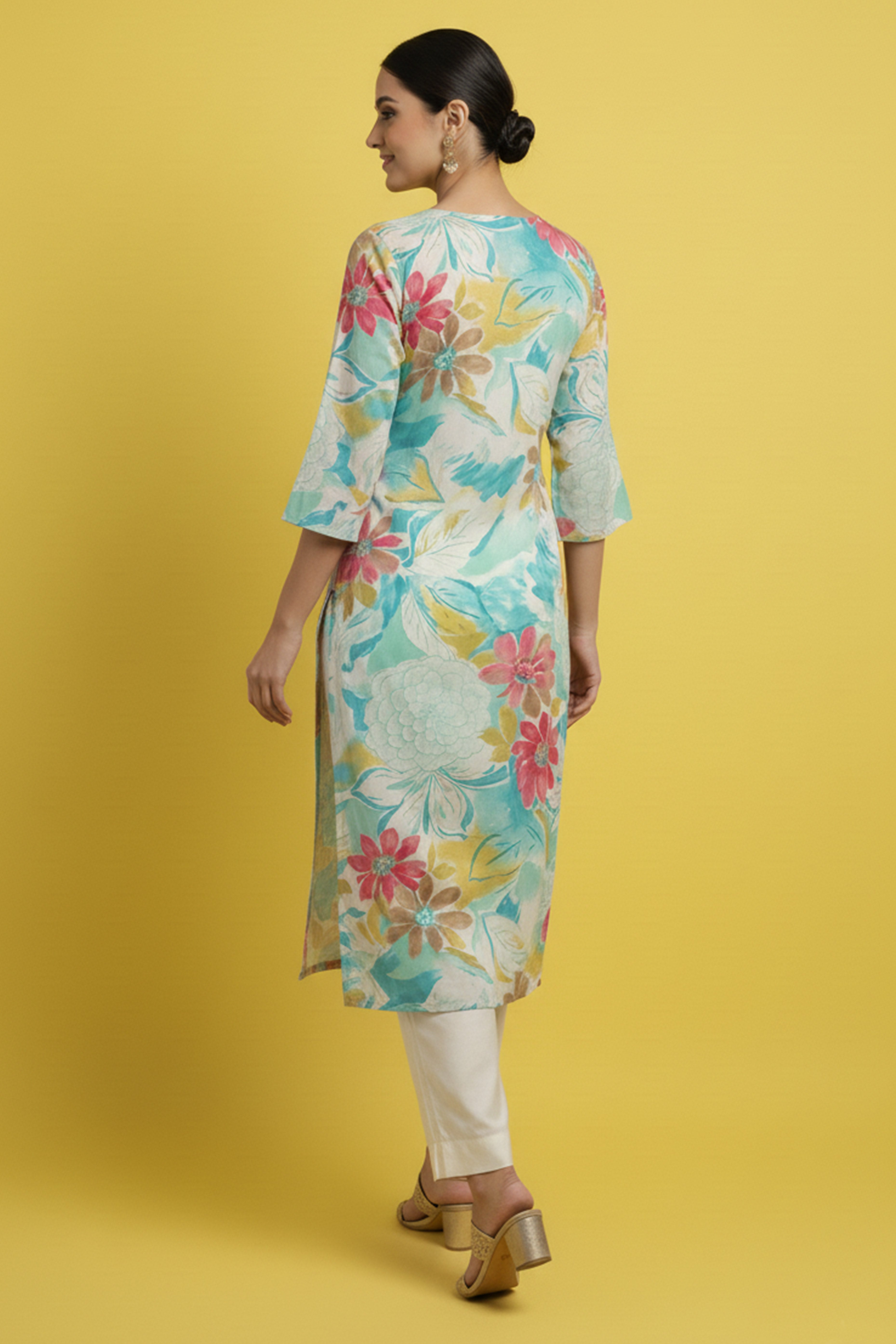 Sky Blue Lightweight Rayon Straight Kurti Highlighted with Multicolor Floral Printing
