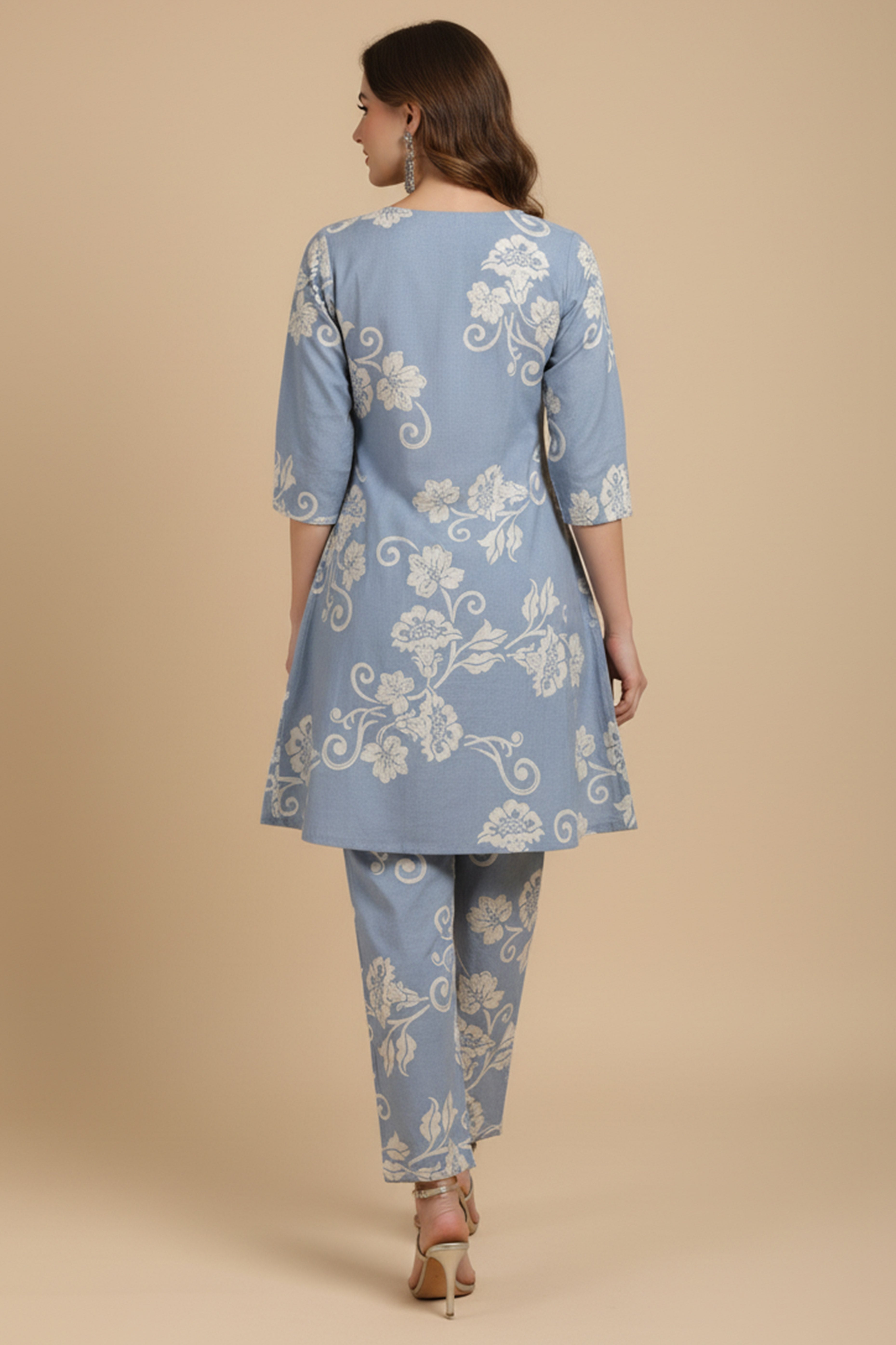 Lightweight Sky Blue Pure Cotton Top Bottom Set Highlighted with Floral Prints