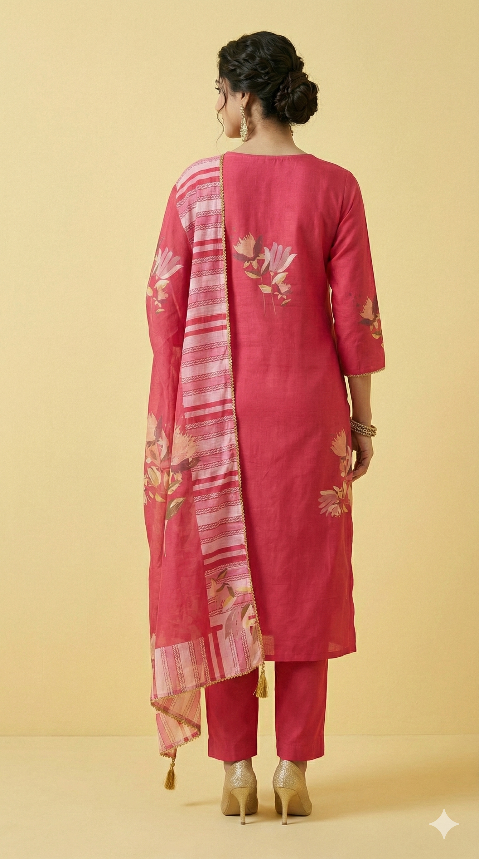 Pink Muslin Straight Cut Salwar Kameez All Over Floral Print Beads Detailing