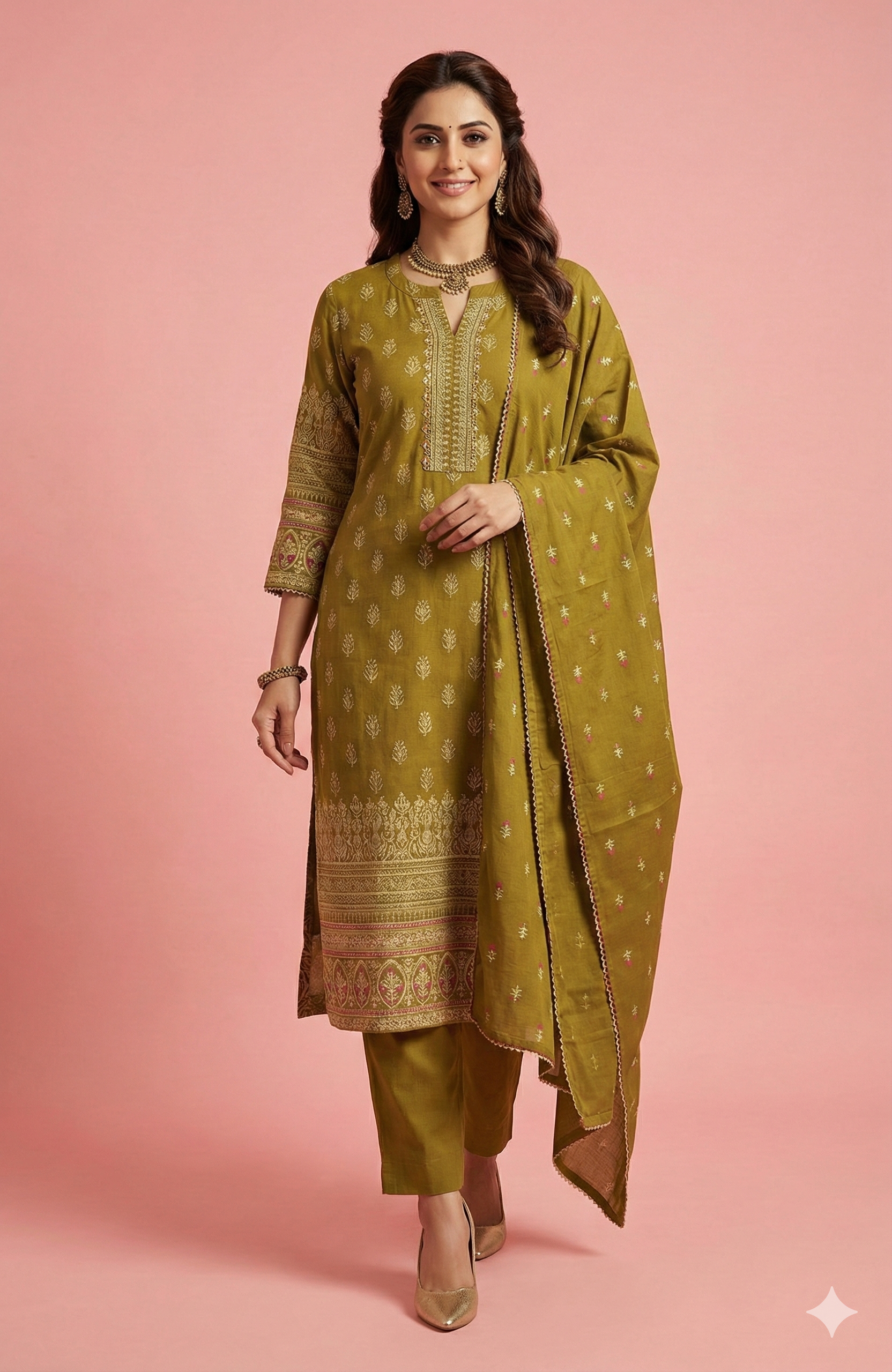 Graceful Green Floral Pure Cotton Straight Fit Salwar Suit for Effortless Ethnic Style