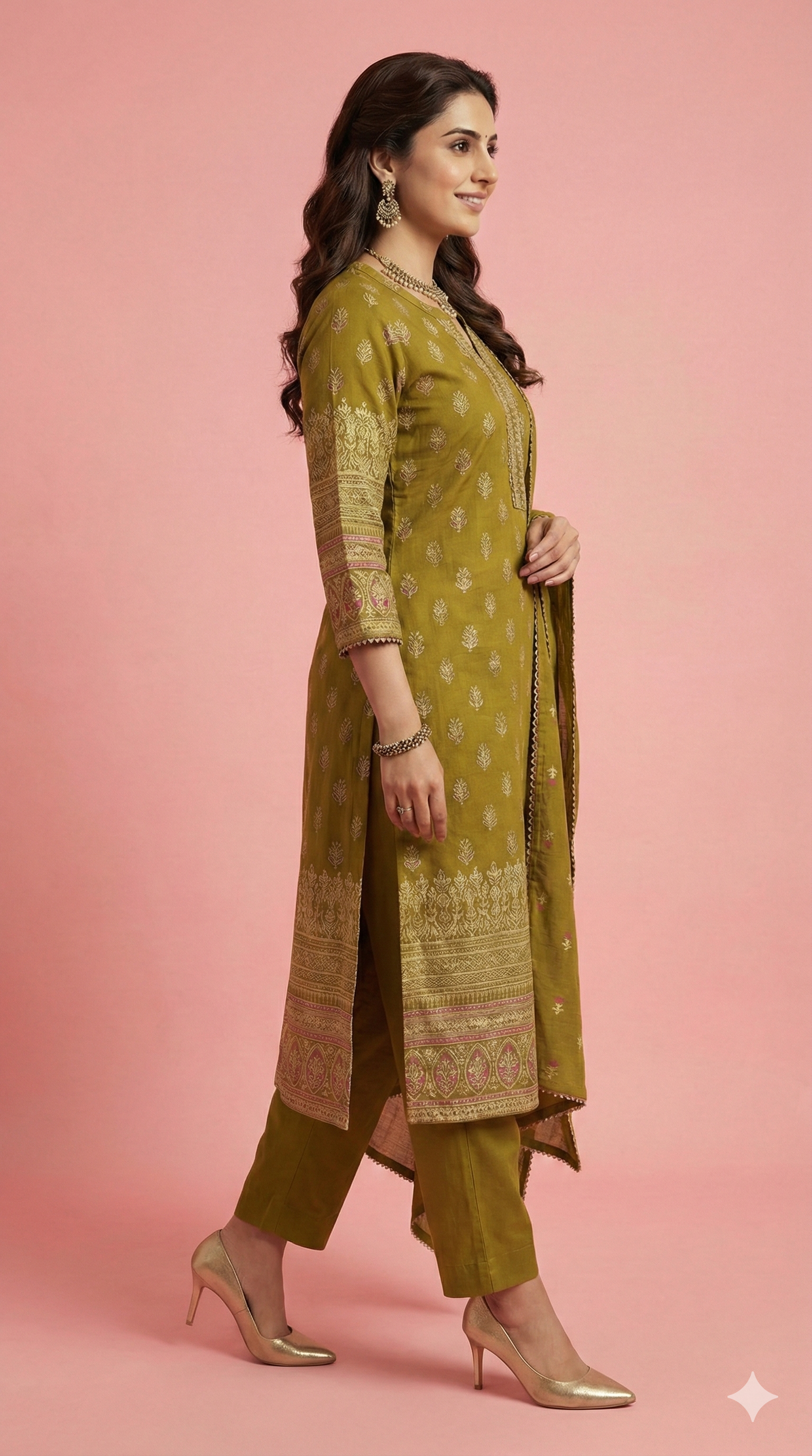 Graceful Green Floral Pure Cotton Straight Fit Salwar Suit for Effortless Ethnic Style