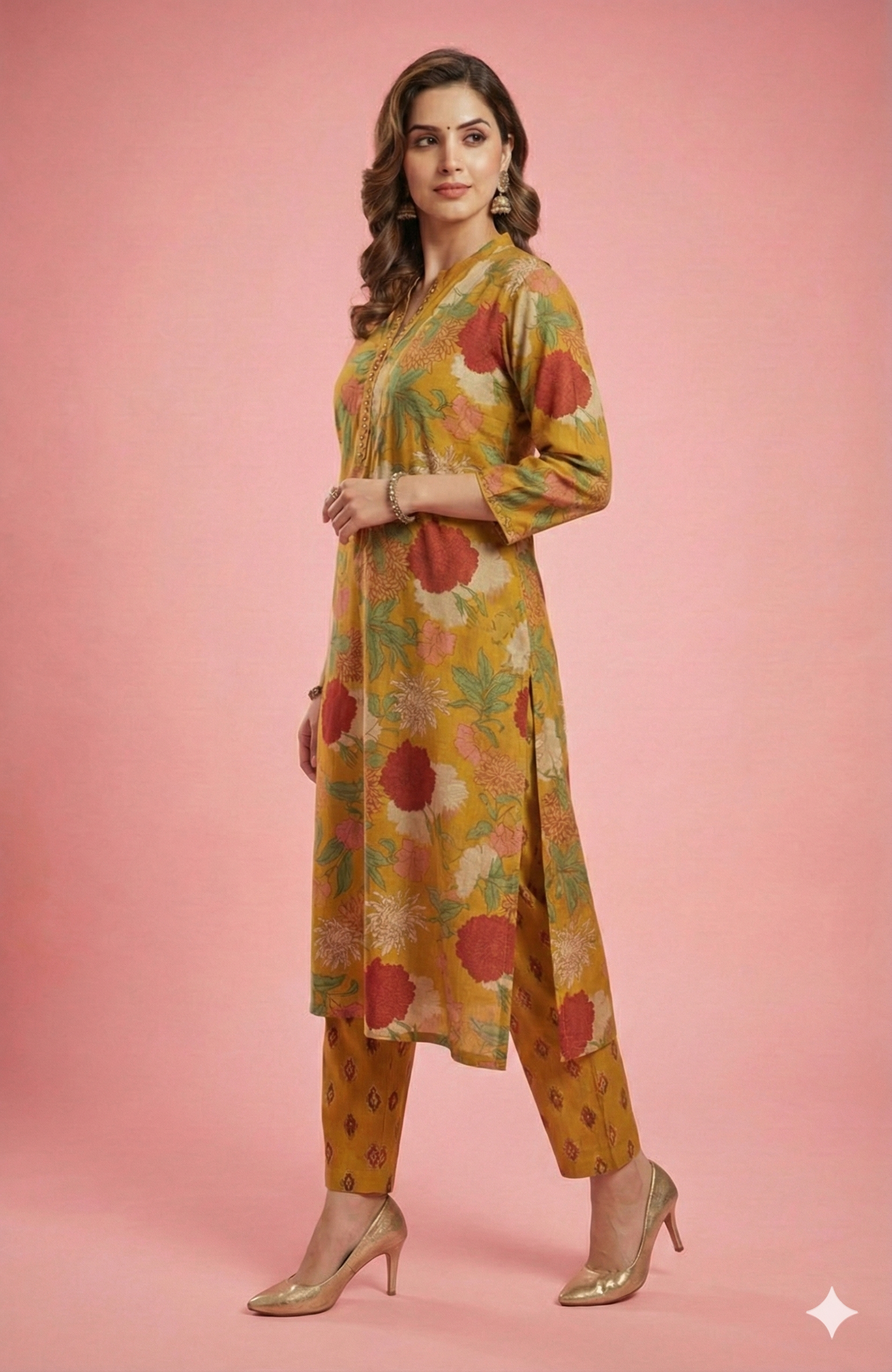 Elegant Yellow Floral Printed Straight Cut Salwar Suit in Breathable Pure Cotton