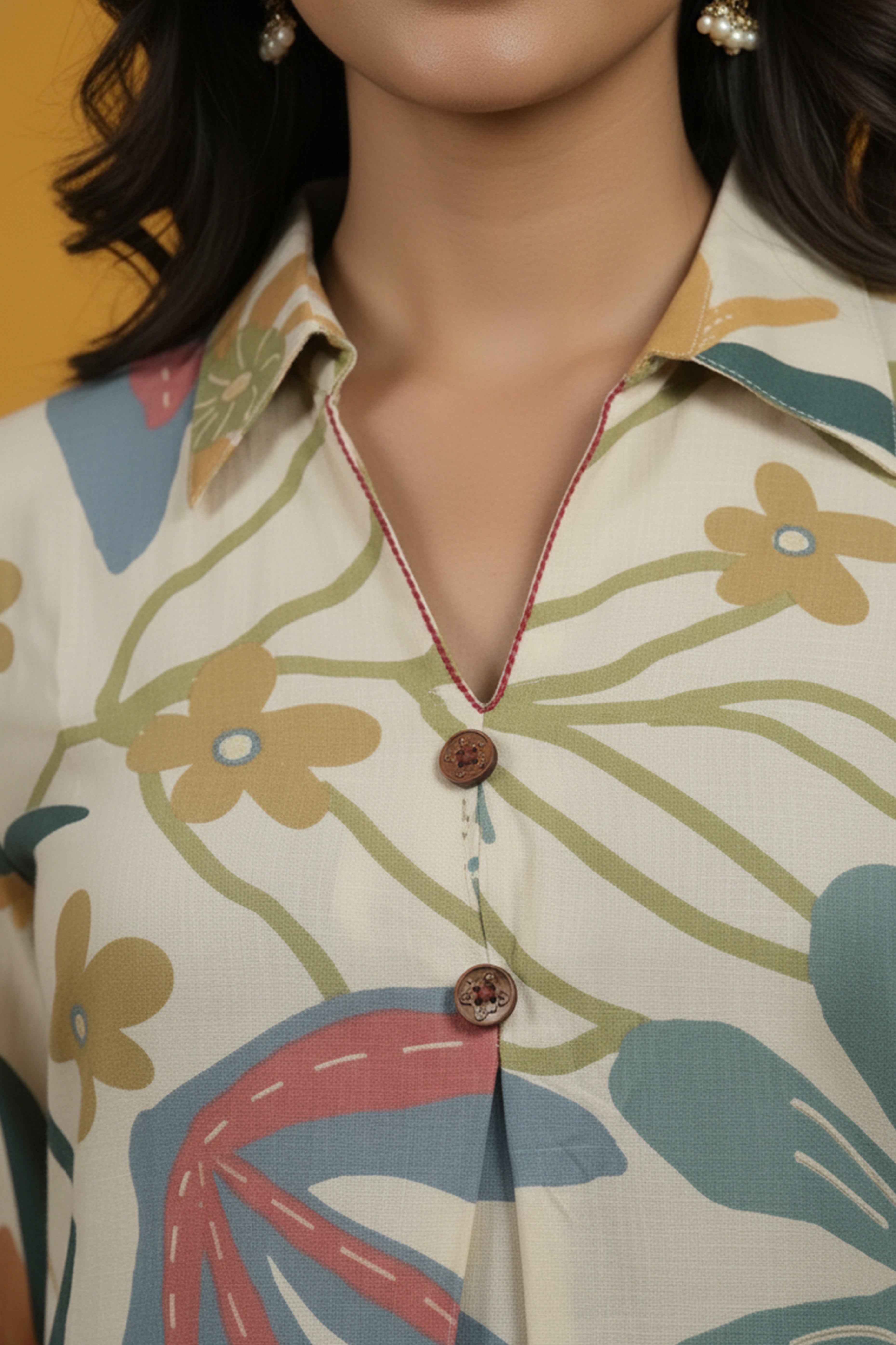 Casual Off White Floral Printed Rayon Shirt-Pant Set for Everyday Wear