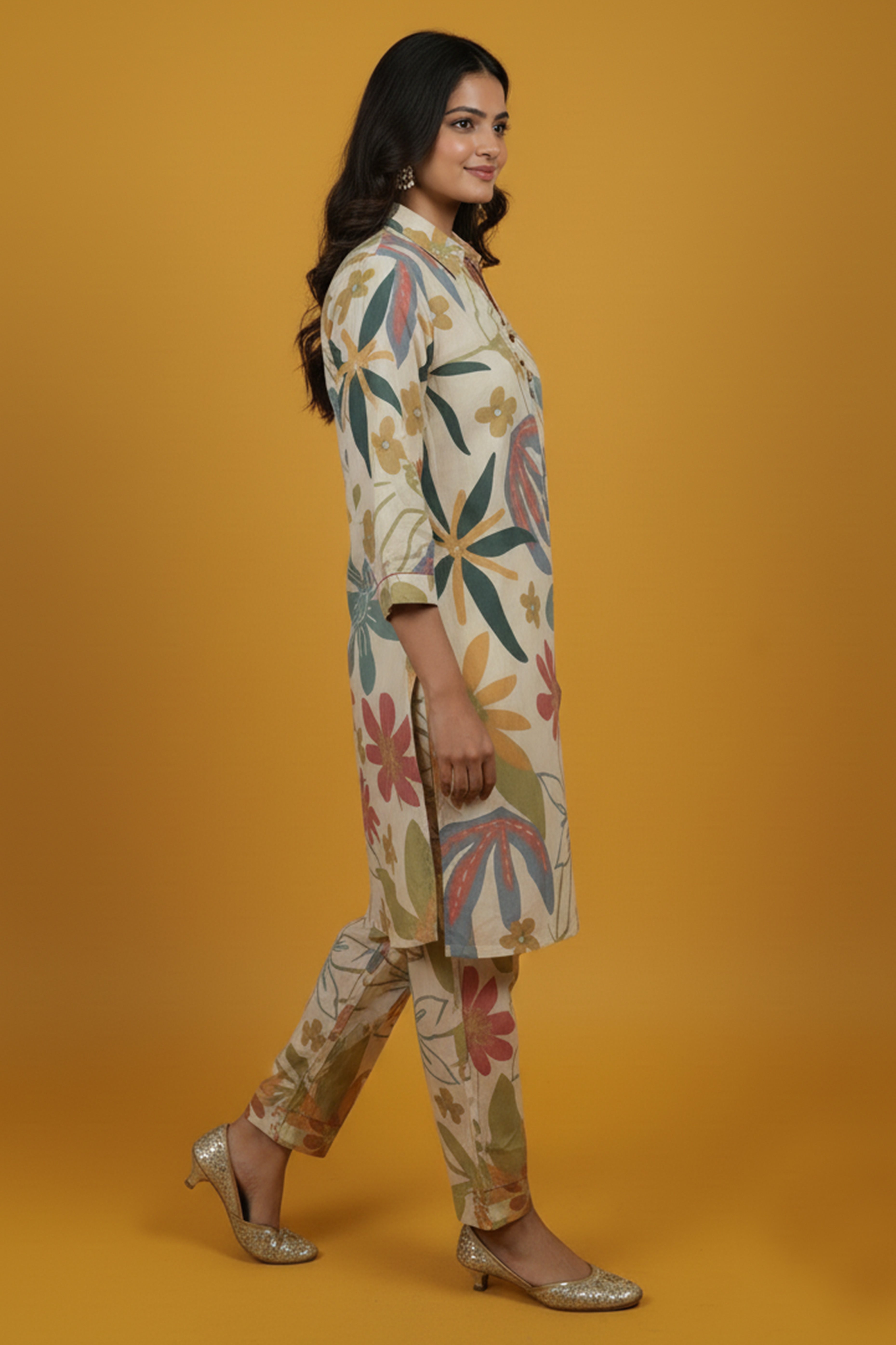 Casual Off White Floral Printed Rayon Shirt-Pant Set for Everyday Wear