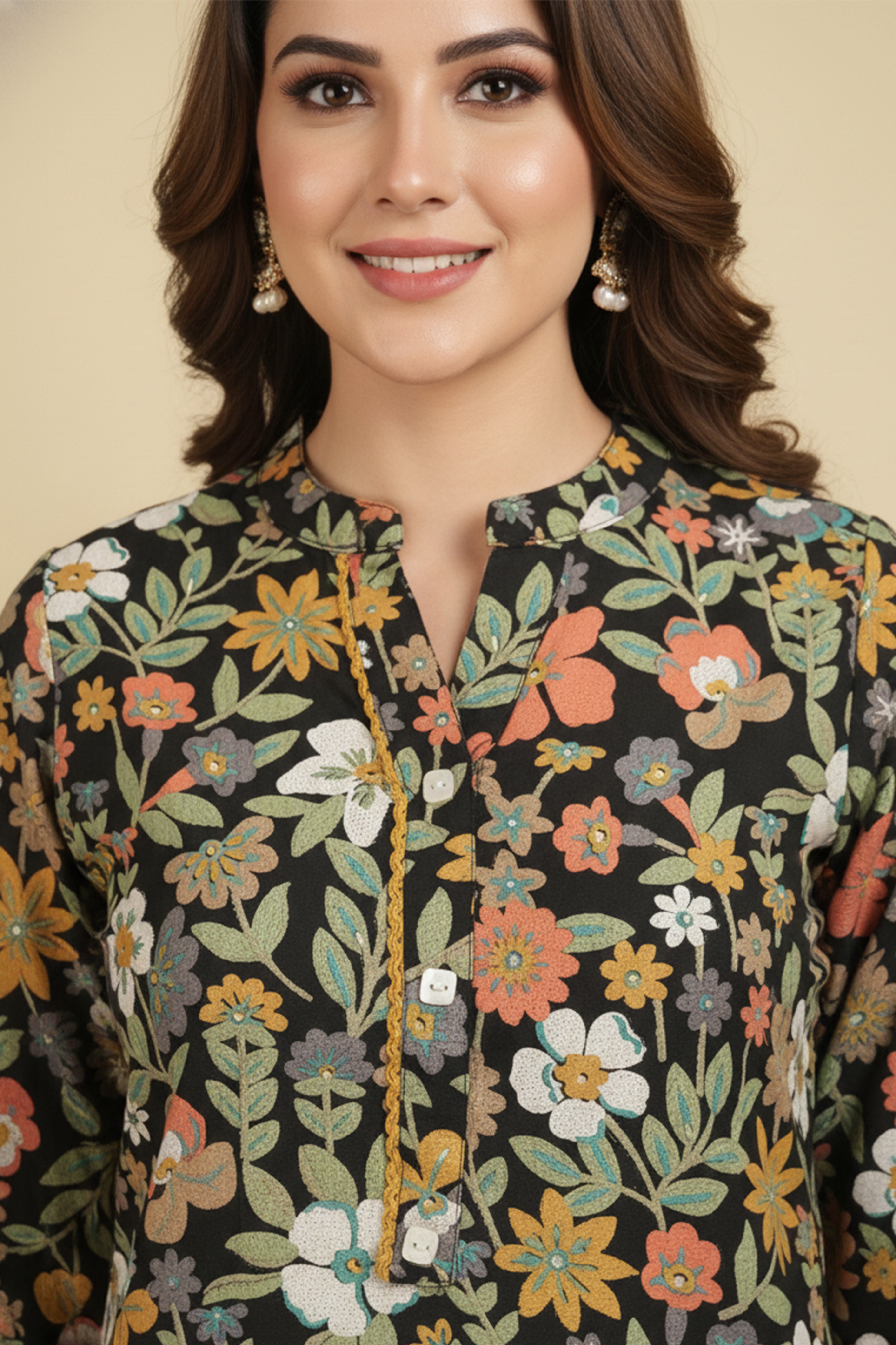 Black Floral Printed Rayon Kurti Offering a Blend of Comfort and Ethnic Style
