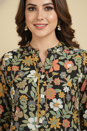 Black Floral Printed Rayon Kurti Offering a Blend of Comfort and Ethnic Style