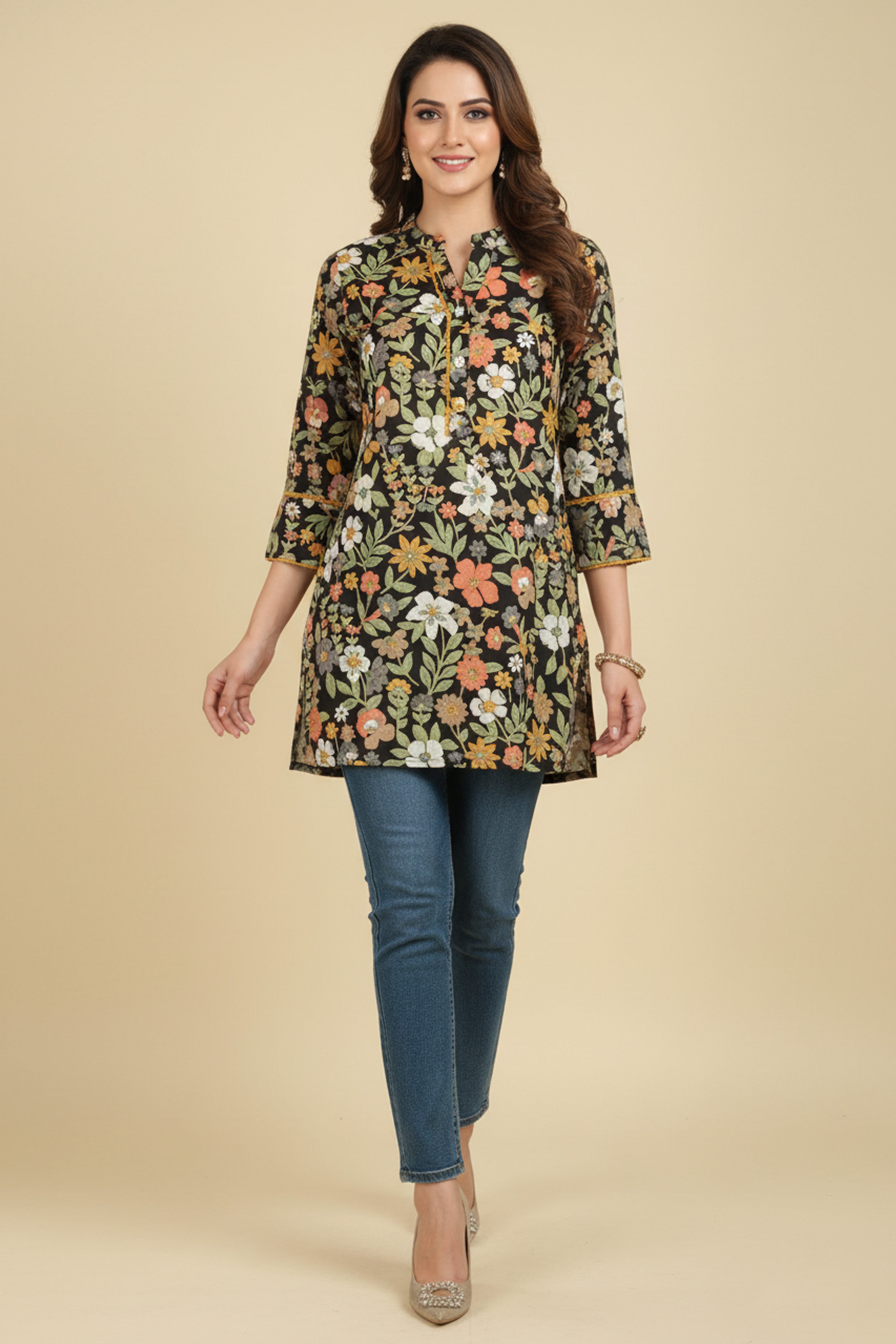 Black Floral Printed Rayon Kurti Offering a Blend of Comfort and Ethnic Style
